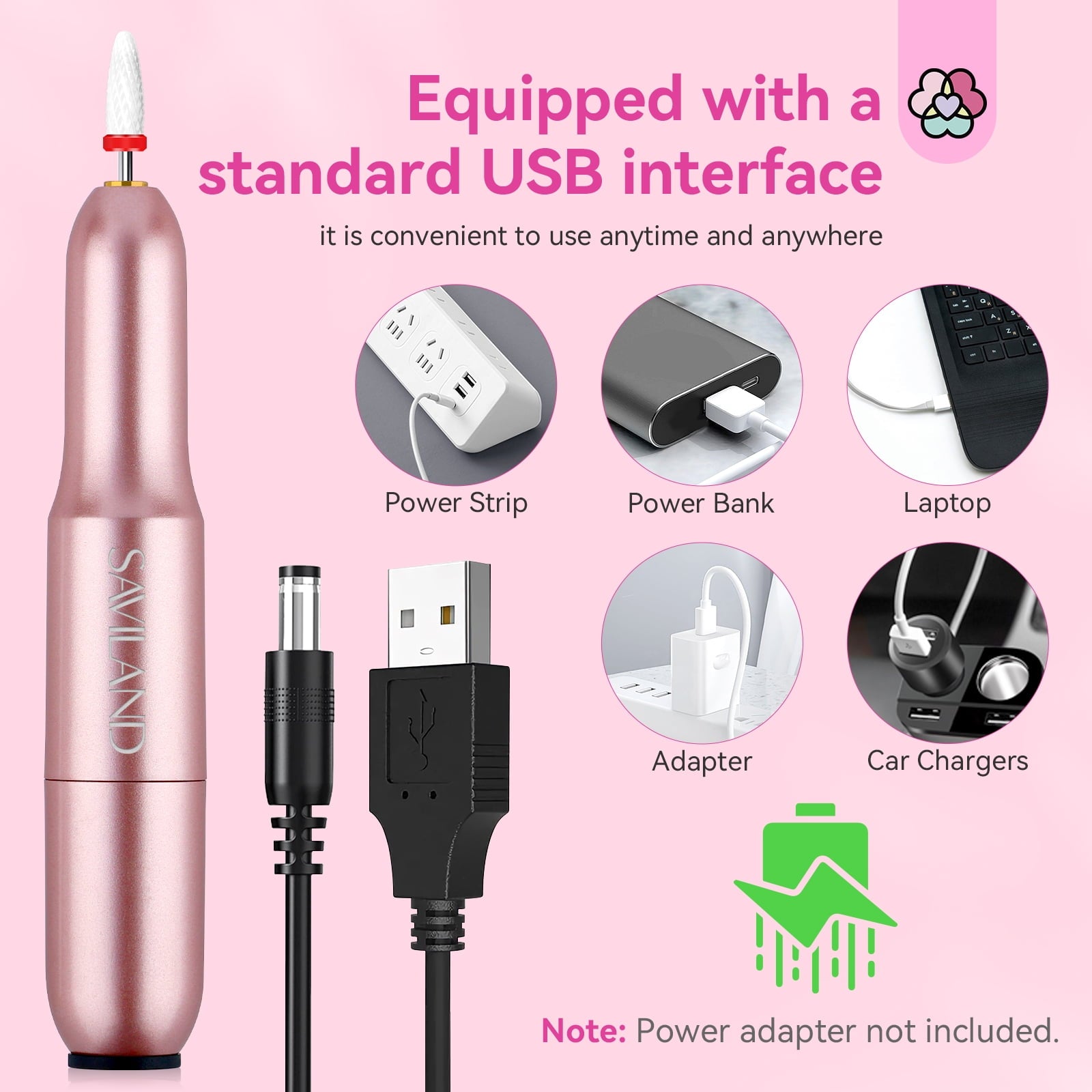 Saviland Electric Nail Drill - 20000 RPM Corded Electric Nail File Kit with 6 Bits & 51 Sanding Bands, Gold