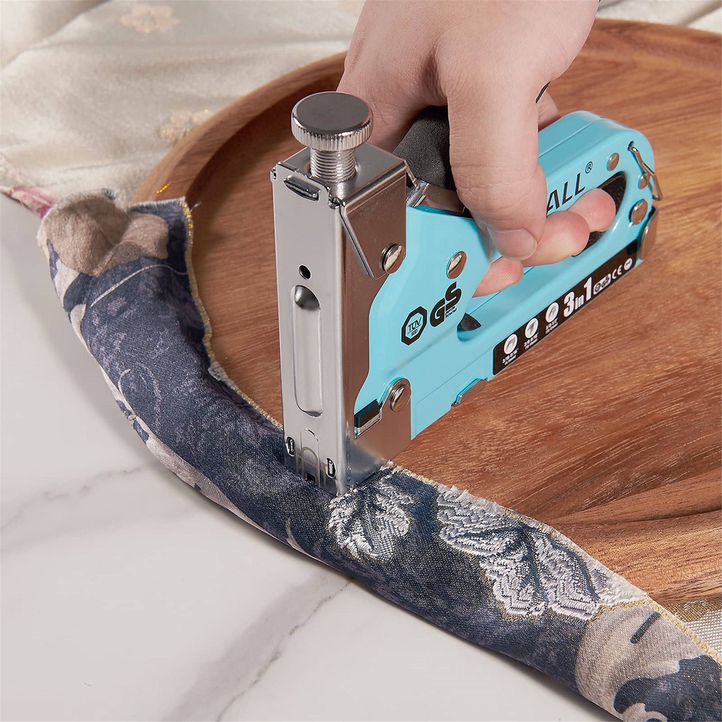 SHALL Staple Gun Heavy Duty, 3-in-1 Upholstery Staple Gun Kit with 3000 Staples, Staple Remover, Manual Brad Nailer with Specific Staples Outlet Position Indicator Blue