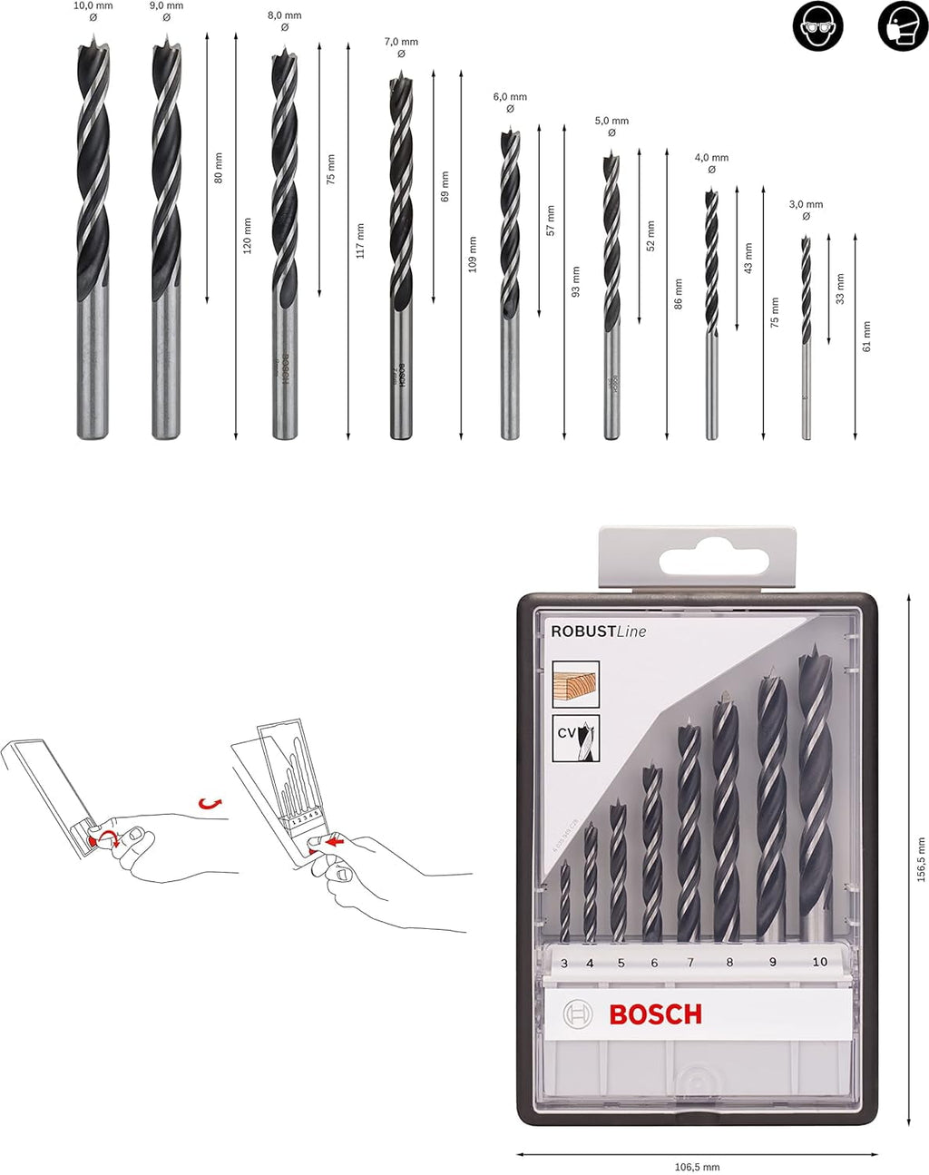 Bosch Professional 8 pcs. Brad Point Drill Bit Set (for wood, ? 3 - 10 mm, accessories rotary d