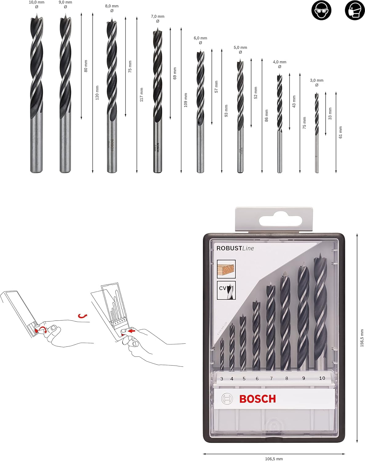 Bosch Professional 8 pcs. Brad Point Drill Bit Set (for wood, ? 3 - 10 mm, accessories rotary d