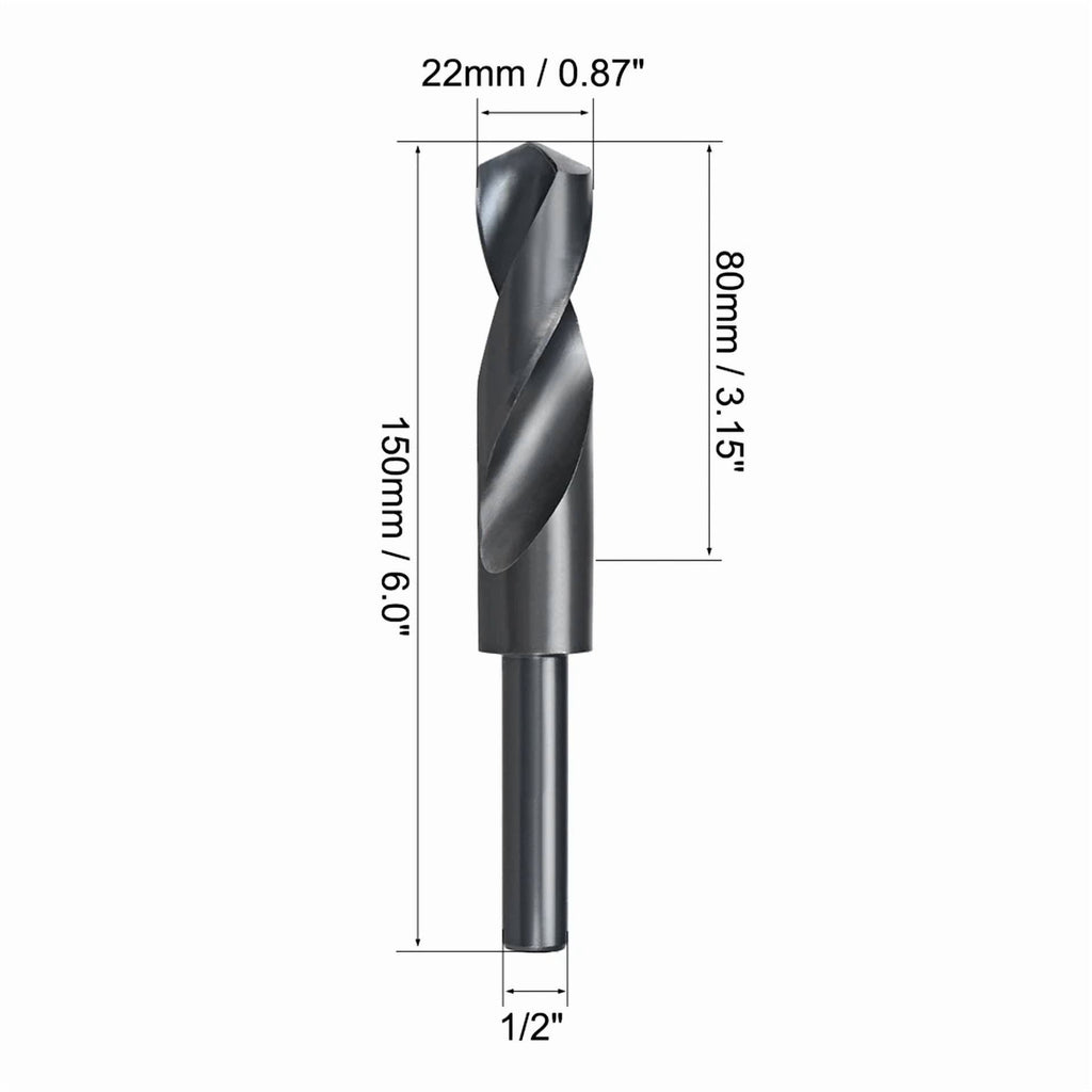 VIVA - 22Mm Hss 6542 Short Shank Drill Bit With 1/2 Inch Straight Shank Black Oxide