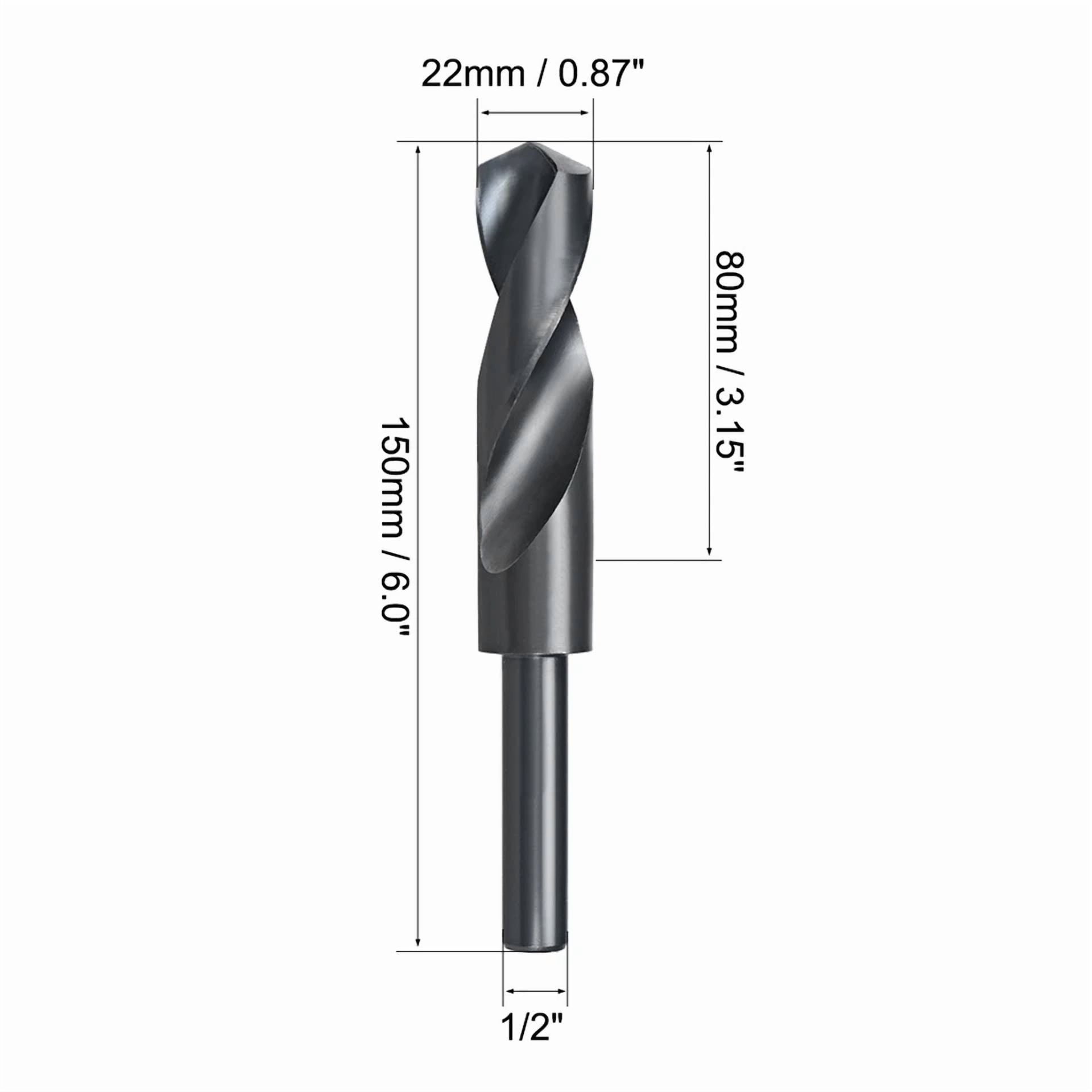 VIVA - 22Mm Hss 6542 Short Shank Drill Bit With 1/2 Inch Straight Shank Black Oxide
