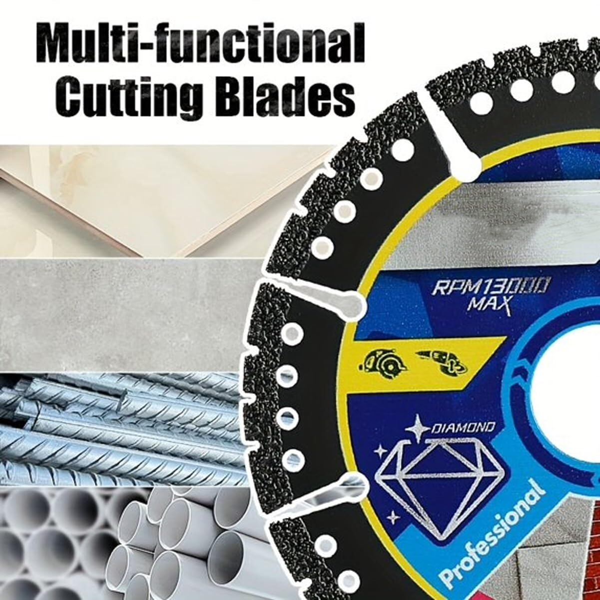 Diamond Multi-Purpose Saw Blades, 4.5 Inch Angle Grinder Cutting Discs for Metal Tile Stone Plastic, 4-1/2 Ultra Thin Brazed Blades Multipurpose Circular Blade for PVC Glass Cutting(3PCS)