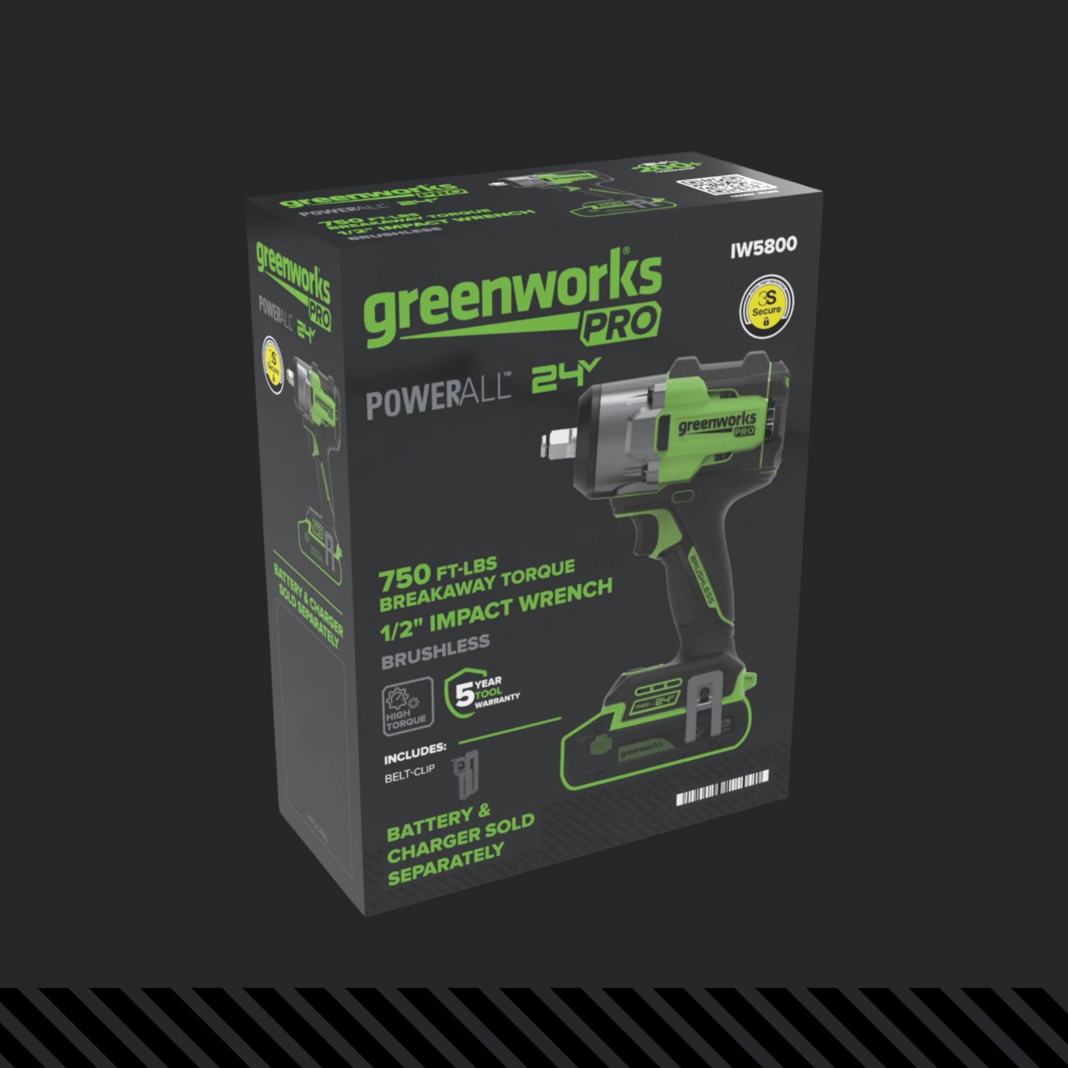Greenworks Pro PowerAll 24V Brushless 1/2 750 lbs Breaking Impact Wrench, Tool Only, IW5800A3