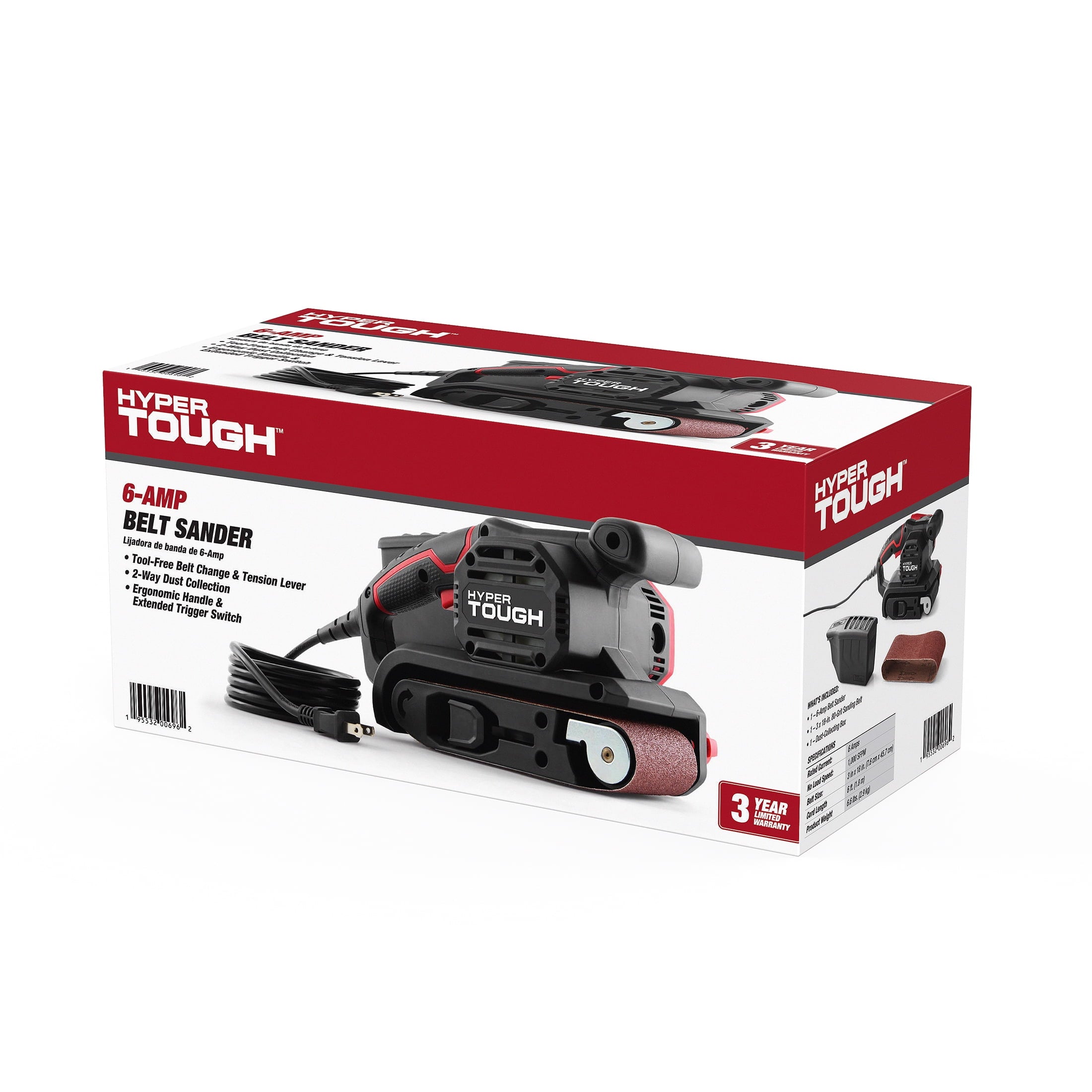 Hyper Tough 6-Amp Belt Sander, 3 x 18-inch, Corded, 2613