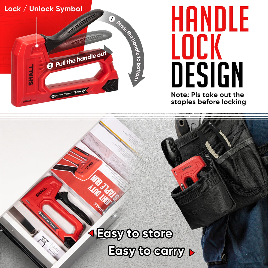 SHALL Light Duty Staple Gun for Wood - Red Upholstery Staple Gun with 1600pcs JT21 Staples 1/4, 5/16, 3/8 inch and Staple Remover - Fabric Stapler Gun for Crafts, DIY, Decoration