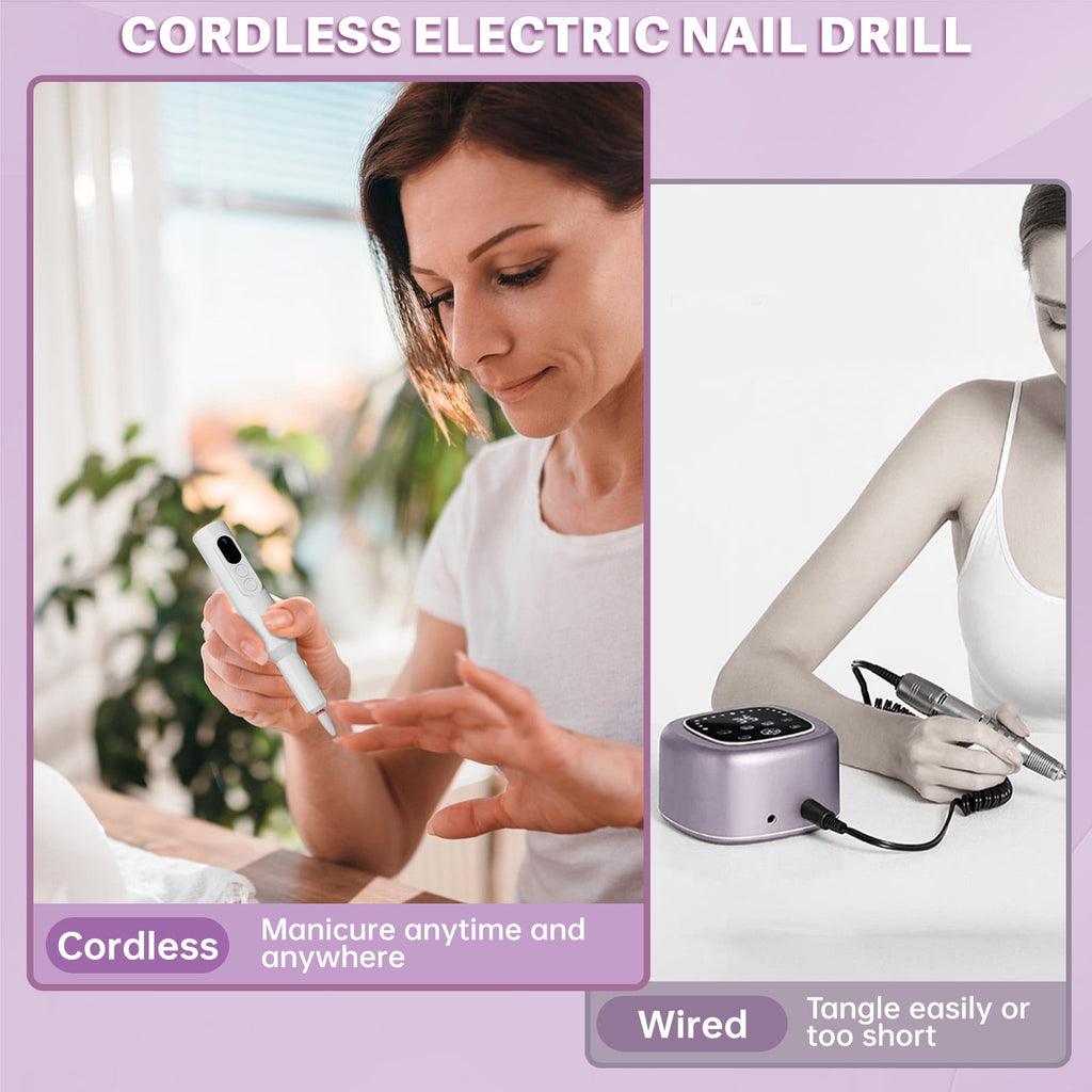 CshidWorld Electric Nail Drill, Cordless Nail File Kit, Portable Manicure Pedicure Tool with 12 Drill Bits & Wireless Charging Base for Acrylic Gel Nails Polishing Removal