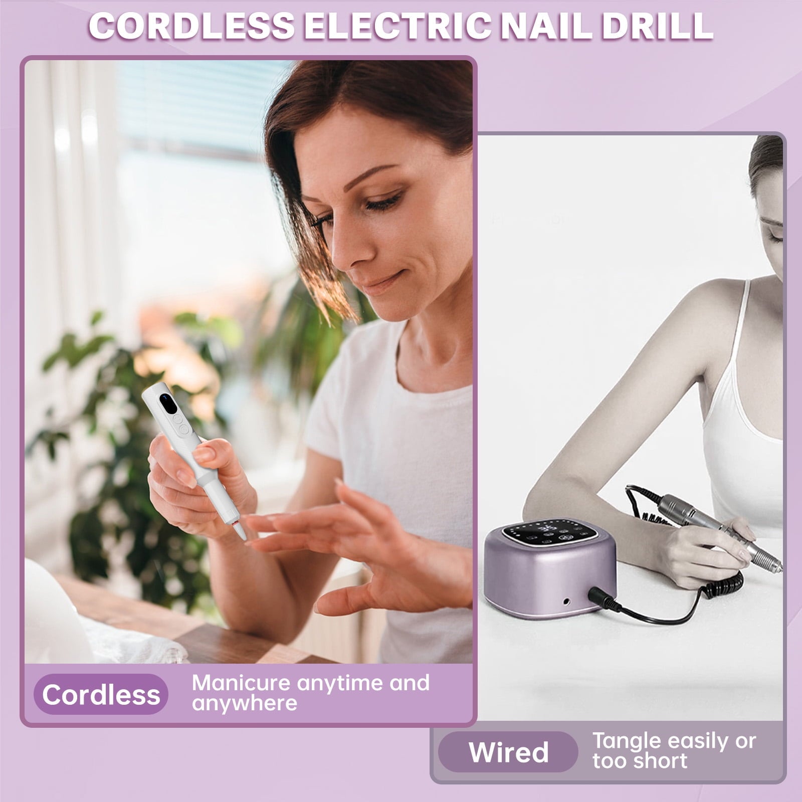 CshidWorld Electric Nail Drill, Cordless Nail File Kit, Portable Manicure Pedicure Tool with 12 Drill Bits & Wireless Charging Base for Acrylic Gel Nails Polishing Removal