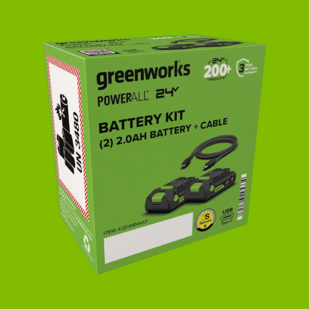 Greenworks PowerAll 24V Battery 2-Pack with 2.0 Ah Batteries with Cable, K2D4NNAA3