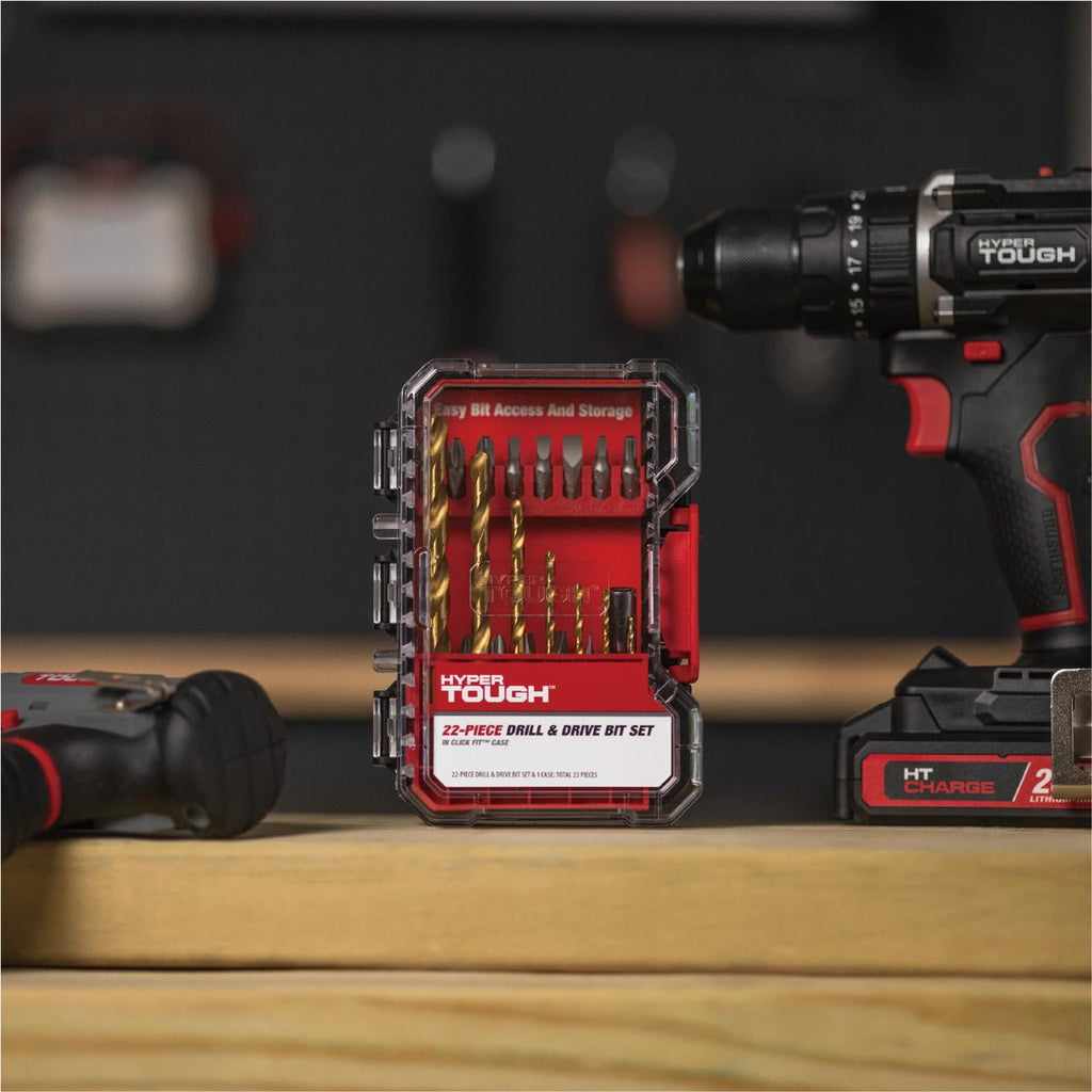 Hyper Tough 22-Piece Drill & Drive Set in Click Fit? Case