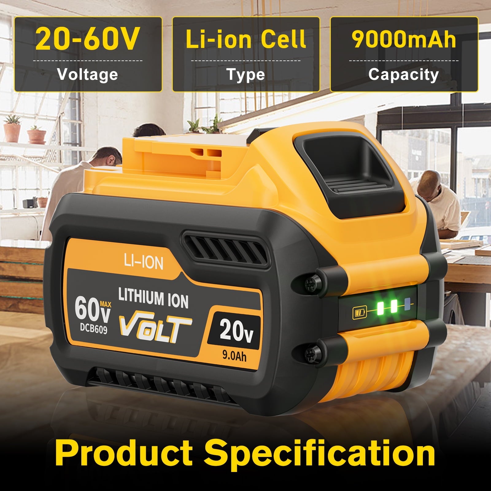 2 Pack 20v/60v 9Ah DCB606-2 DCB609-2 Battery for Dewalt 20v 60v Max 9Ah DCB609 6Ah DCB606 Flexvolt Battery 20V Max XR 8Ah DCB208-2 6Ah DCB206-2 5Ah DCB205-2 4Ah  Lithium-ion Battery with 1 Charger