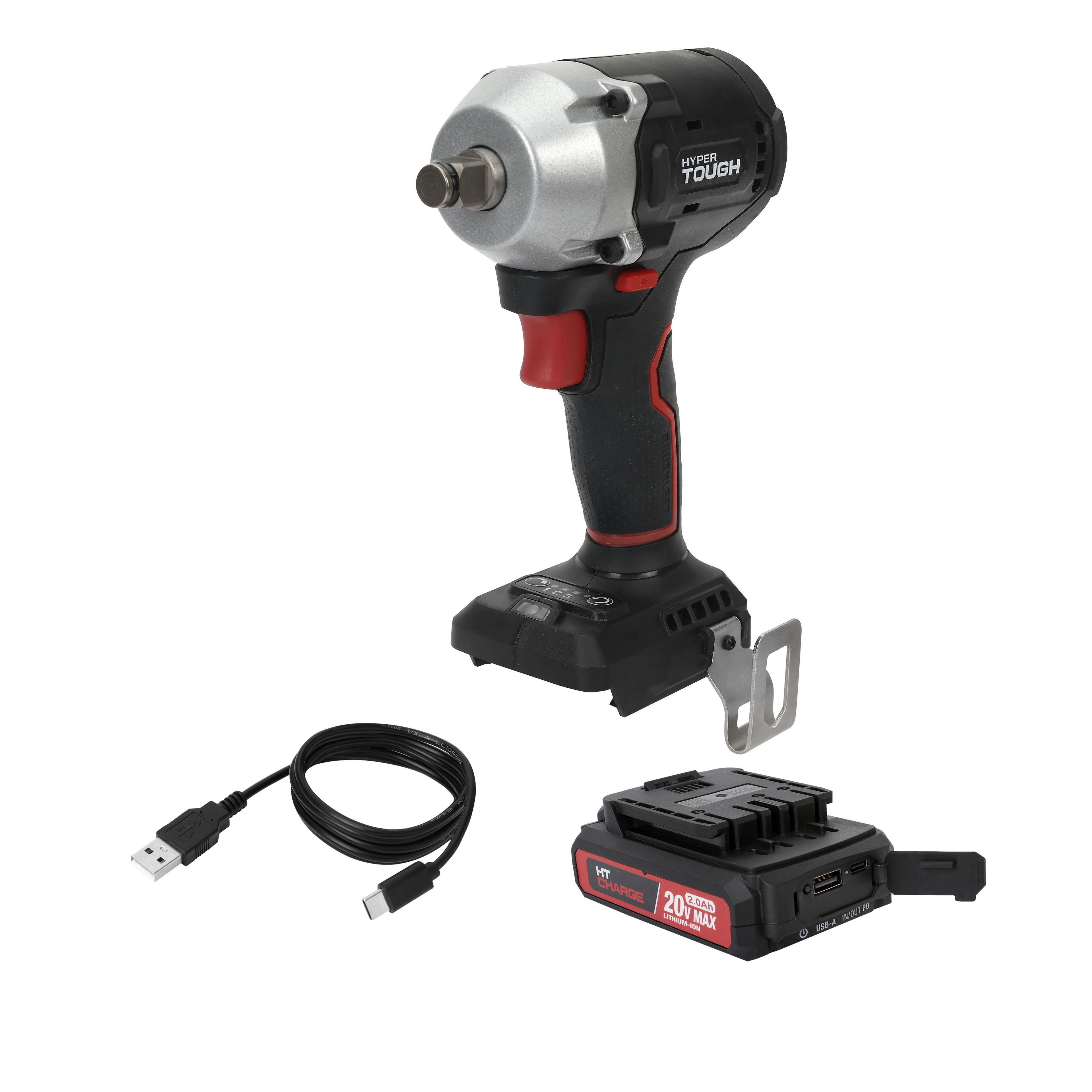 Open Box Hyper Tough 20V Brushless 1/2-inch Impact Wrench, Battery & Charging Cable