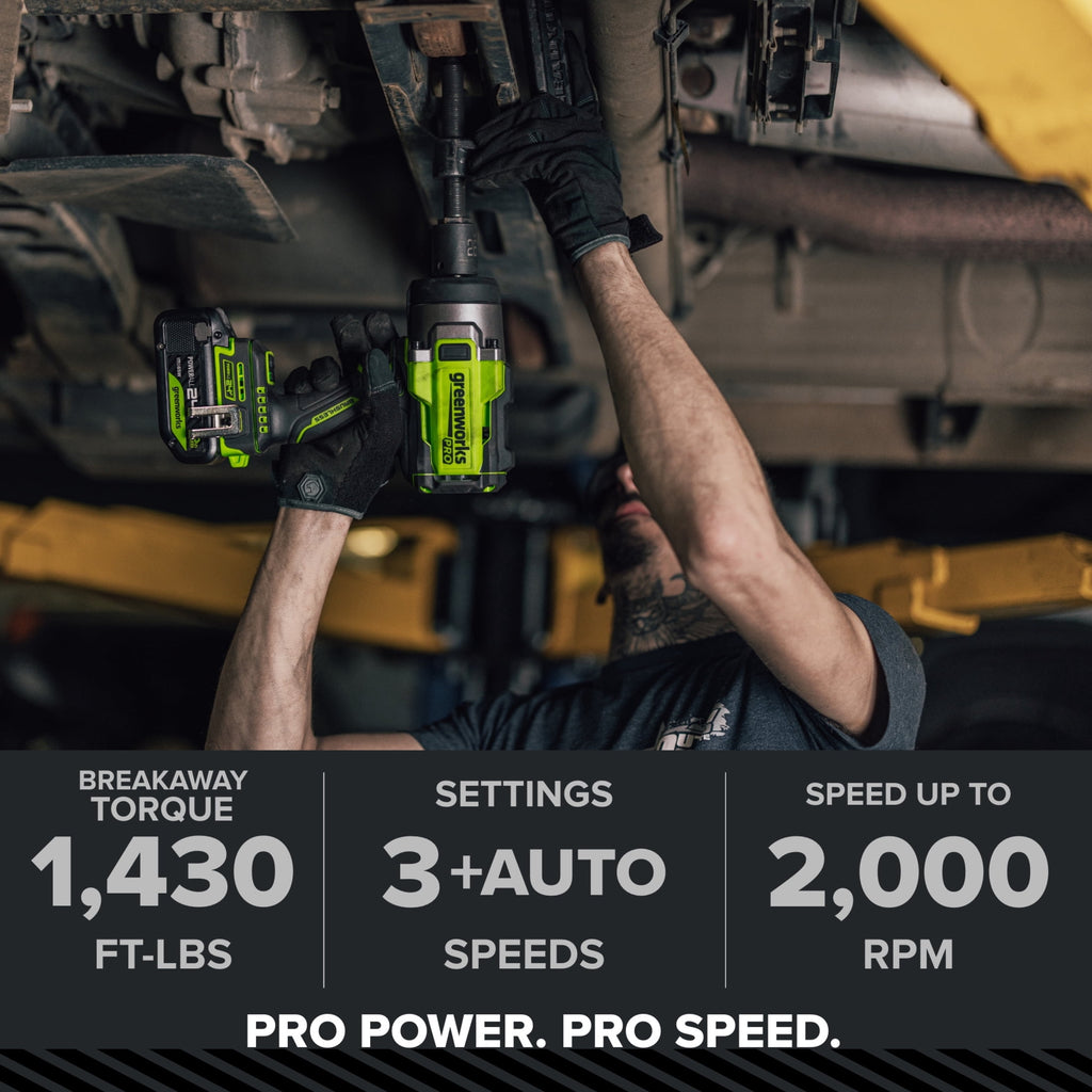 Greenworks Pro PowerAll 24V Brushless 1,430 ft-lb Breakaway Torque 1/2 Impact Wrench, Tool Only, IW51500A1
