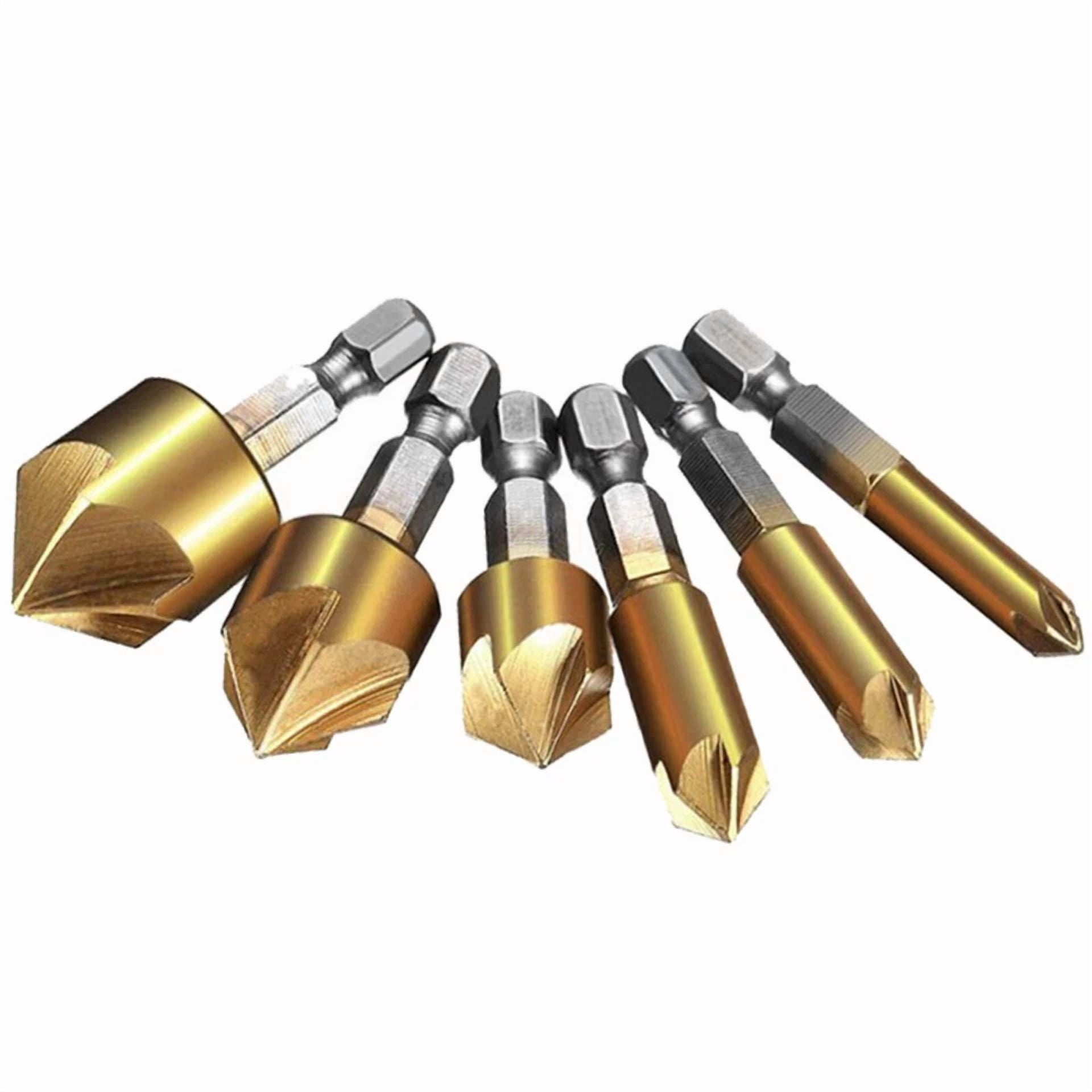 6Pcs Countersink Drill Bit Set 5 Flute 90° Counter Sink Chamfer Cutter 6Mm-19Mm