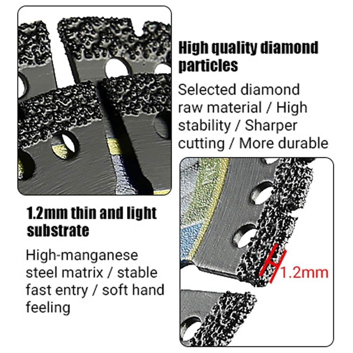 Diamond Multi-Purpose Saw Blades, 4.5 Inch Angle Grinder Cutting Discs for Metal Tile Stone Plastic, 4-1/2 Ultra Thin Brazed Blades Multipurpose Circular Blade for PVC Glass Cutting(3PCS)