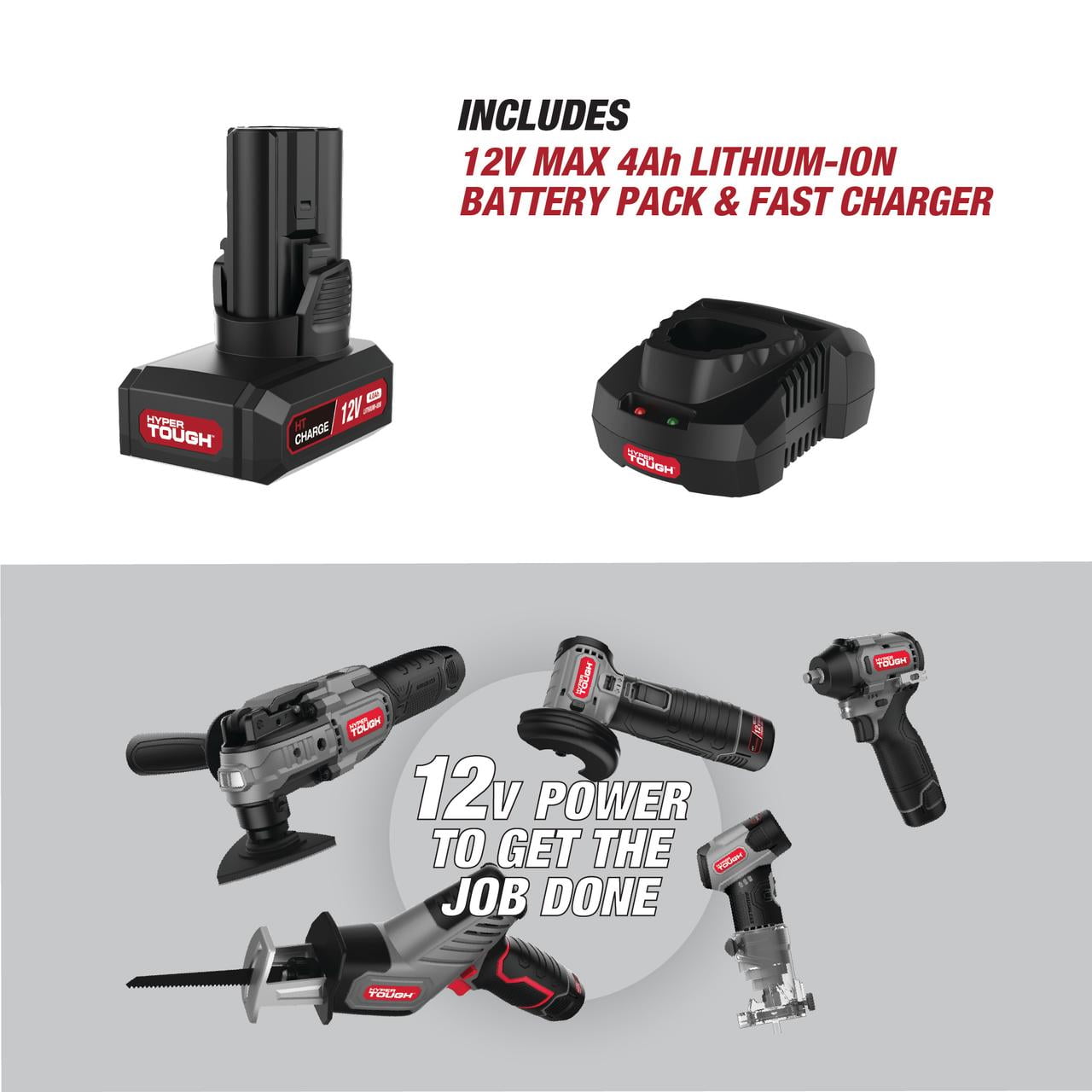 Hyper Tough 12V Max Cordless Brushless Impact Wrench with 4.0Ah Lithium-Ion Battery and Charger, 225 ft-lbs Torque