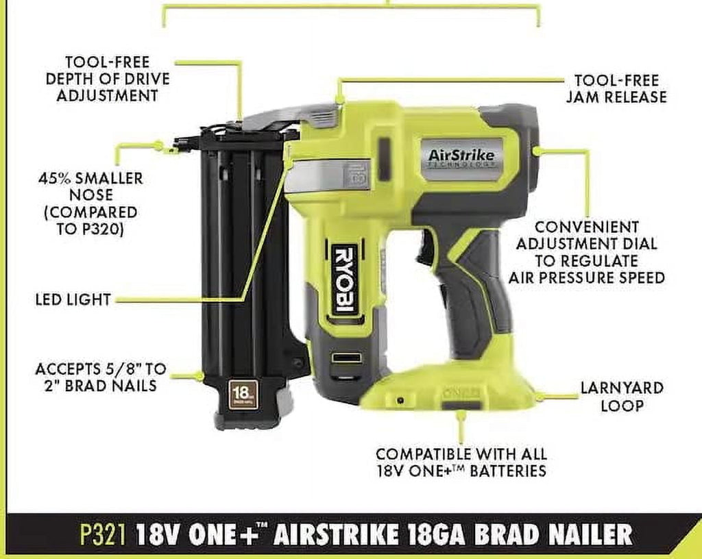 Ryobi ?P320, 18V, Brad Nailers Nail Gun