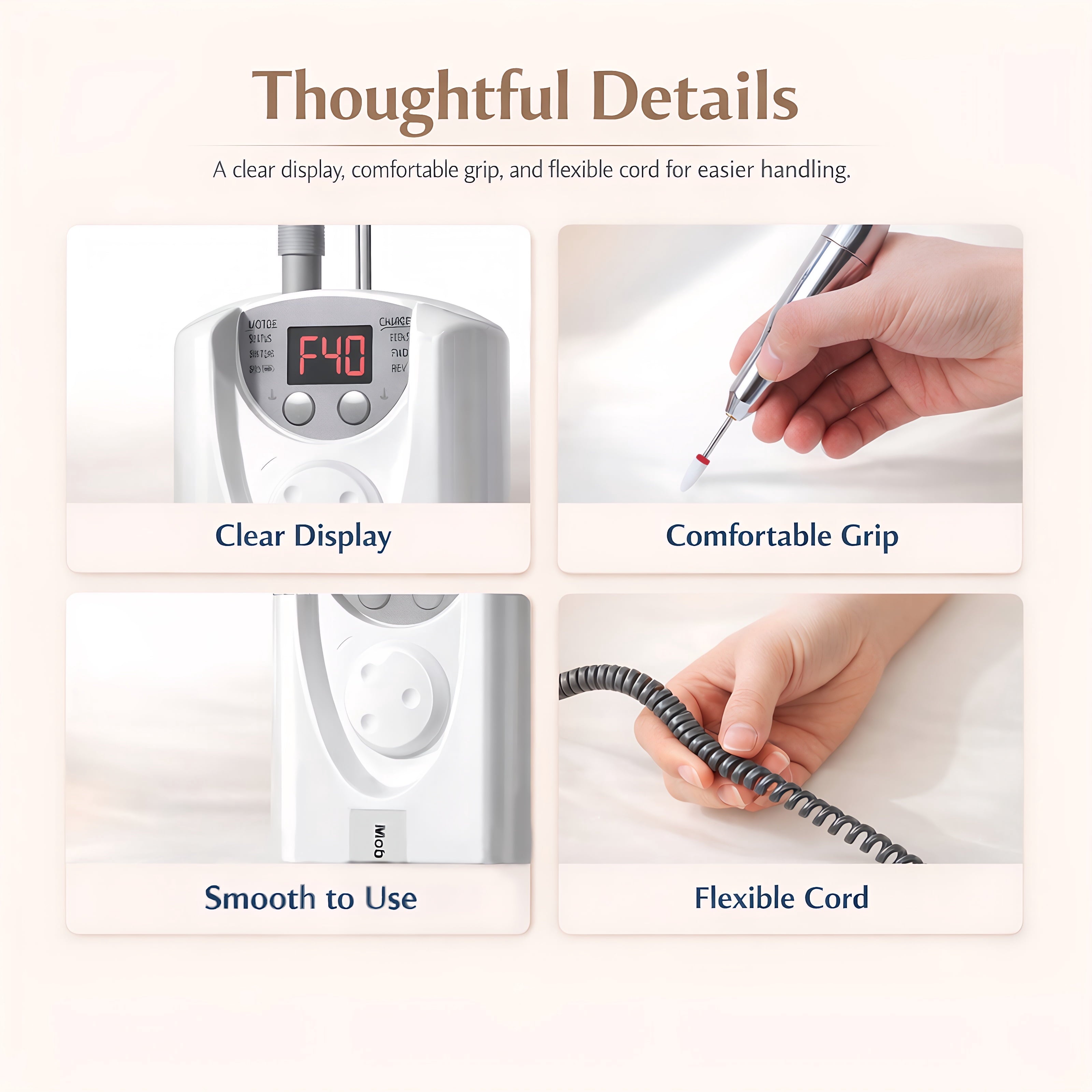 STARBIAO Electric Nail Drill Kit 40000 RPM, Rechargeable Cordless Nail File with LCD Display, Low Heat Low Noise Low Vibration, E-File for Acrylic Gel Nails, Manicure Pedicure for Home Salon
