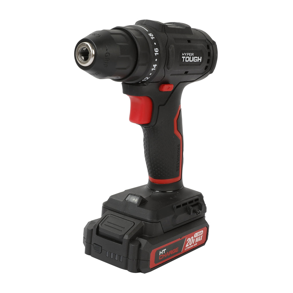Hyper Tough 20V Brushless Cordless Drill with 1.5Ah Battery and USB-C Charging Cable