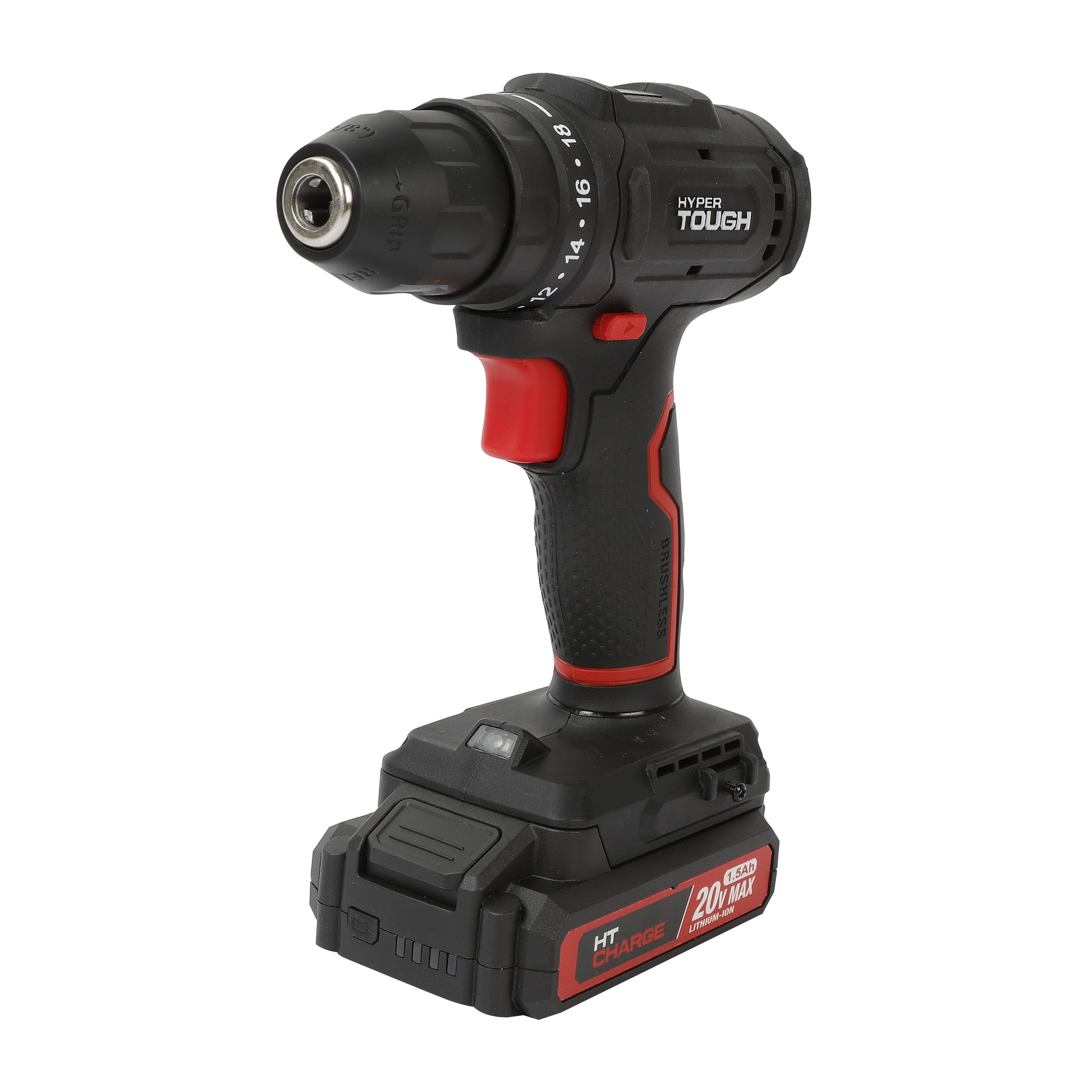 Hyper Tough 20V Brushless Cordless Drill with 1.5Ah Battery and USB-C Charging Cable