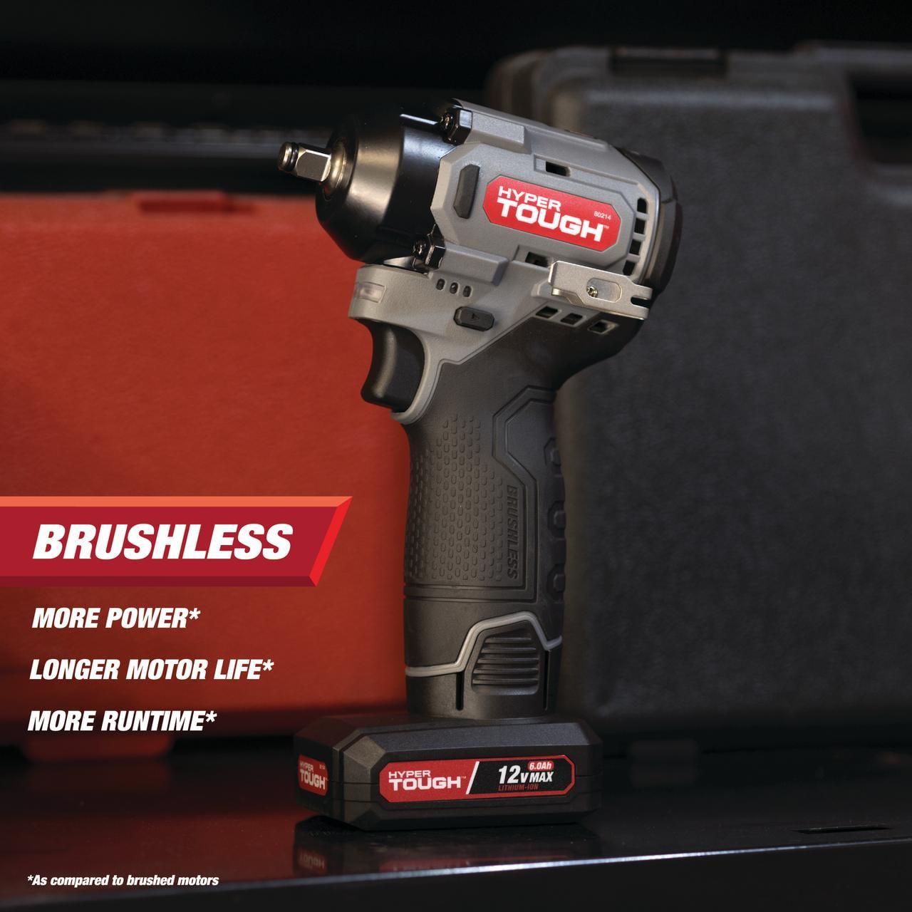 Hyper Tough 12V Max Cordless Brushless Impact Wrench with 4.0Ah Lithium-Ion Battery and Charger, 225 ft-lbs Torque