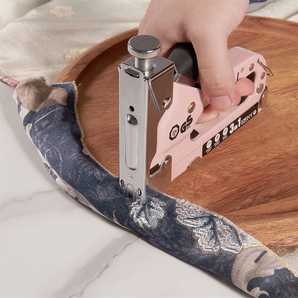 SHALL Staple Gun Heavy Duty, 3-in-1 Upholstery Staple Gun Kit with 3000 Staples, Staple Remover, Manual Brad Nailer with Specific Staples Outlet Position Indicator Pink