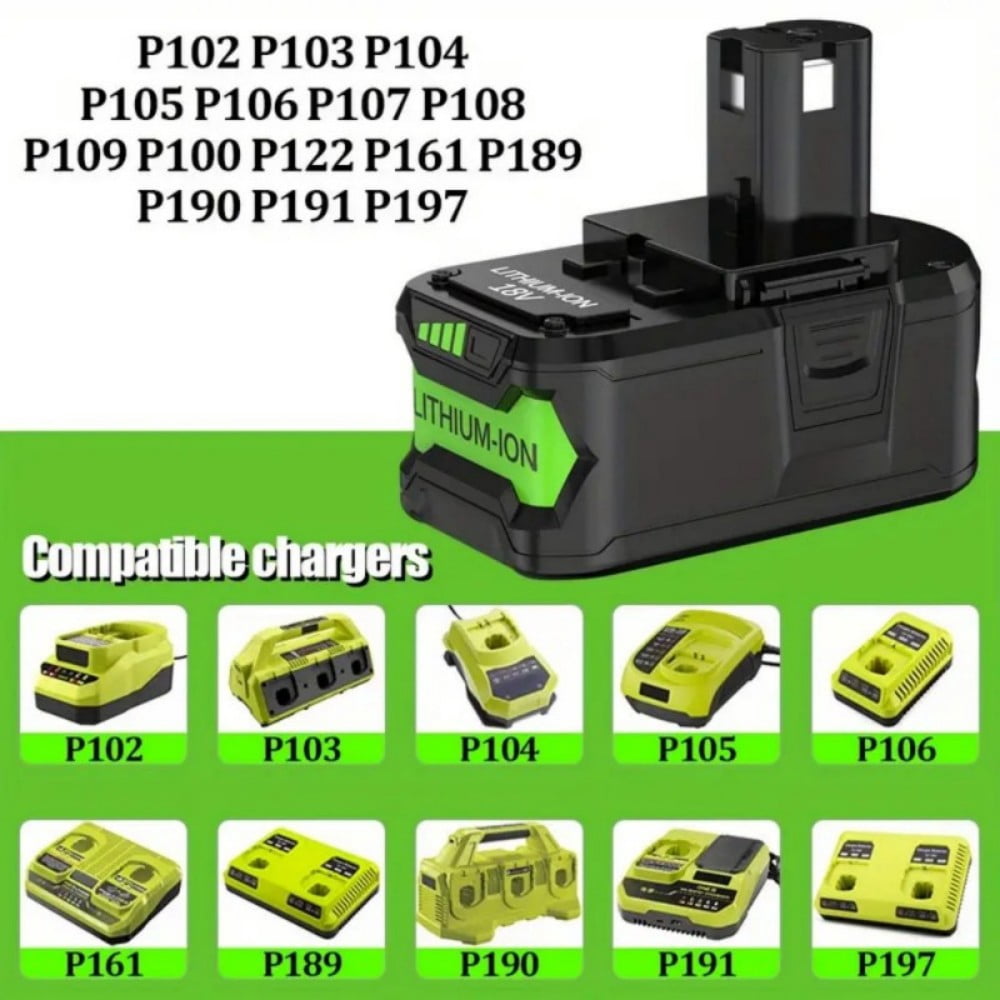 2Pack 8.0Ah 18 Volt Replacement for Ryobi 18V Battery ONE+ Plus Li-ion P108 P102 P103 P104 P105 P107 P109 P122 PBP005 PBP004 PBP003 PBP002 RB18L50 BPL1820 Cordless Power Tools with LED Indicator