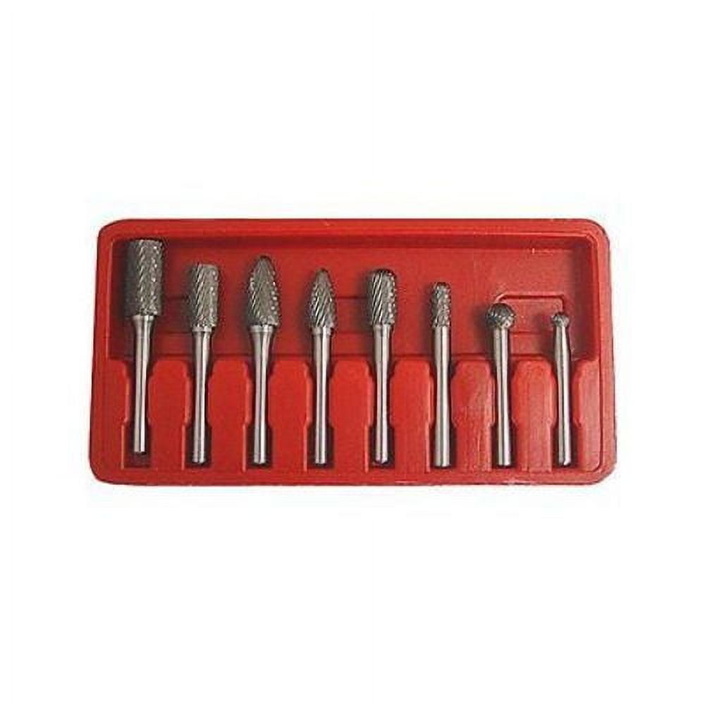 8pc GRIP Dual Carbide Rotary Burr Set Double Cut 1/4 Shank in Case Holder 35133