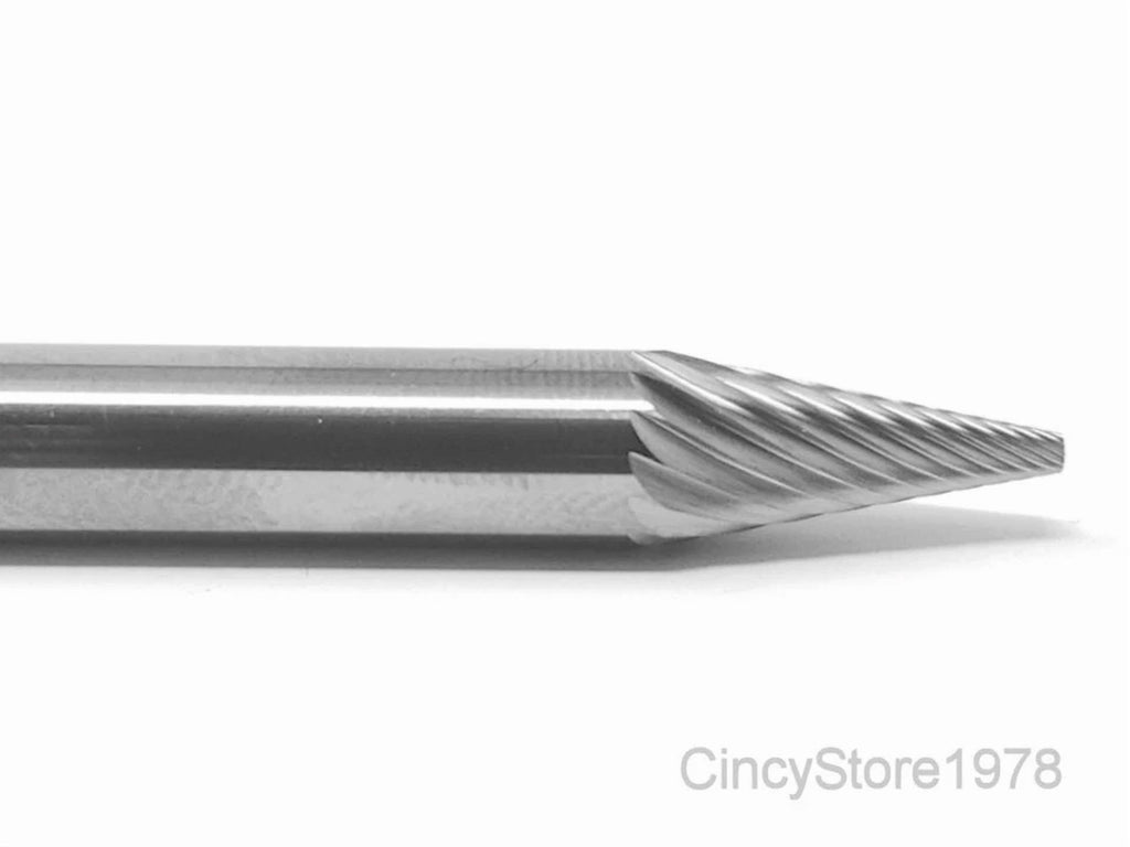 KLYNE - Sm1S Cone Shape 1/4 Carbide Burr Bur Tool Die Grinder Bit 1/4 Shank New