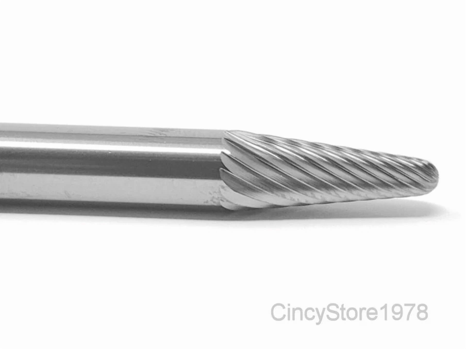 KLYNE - Sl1S 14 Degree Taper Radius Carbide Burr Bur Cutting Tool Die Grinder Bit 1/4