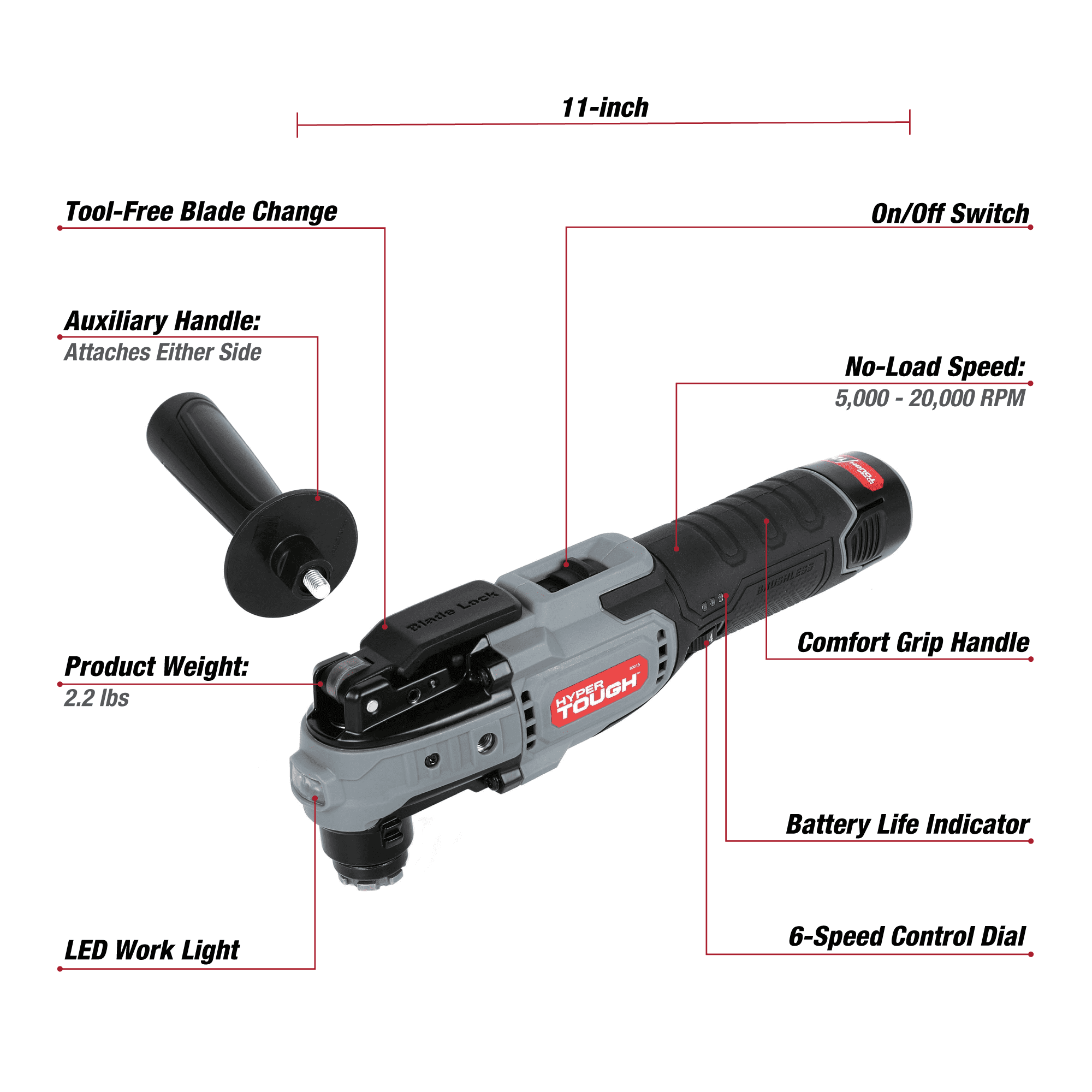 Hyper Tough 12V Max Lithium-Ion Brushless Oscillating Multi-Tool with 1.5Ah Battery and Charger