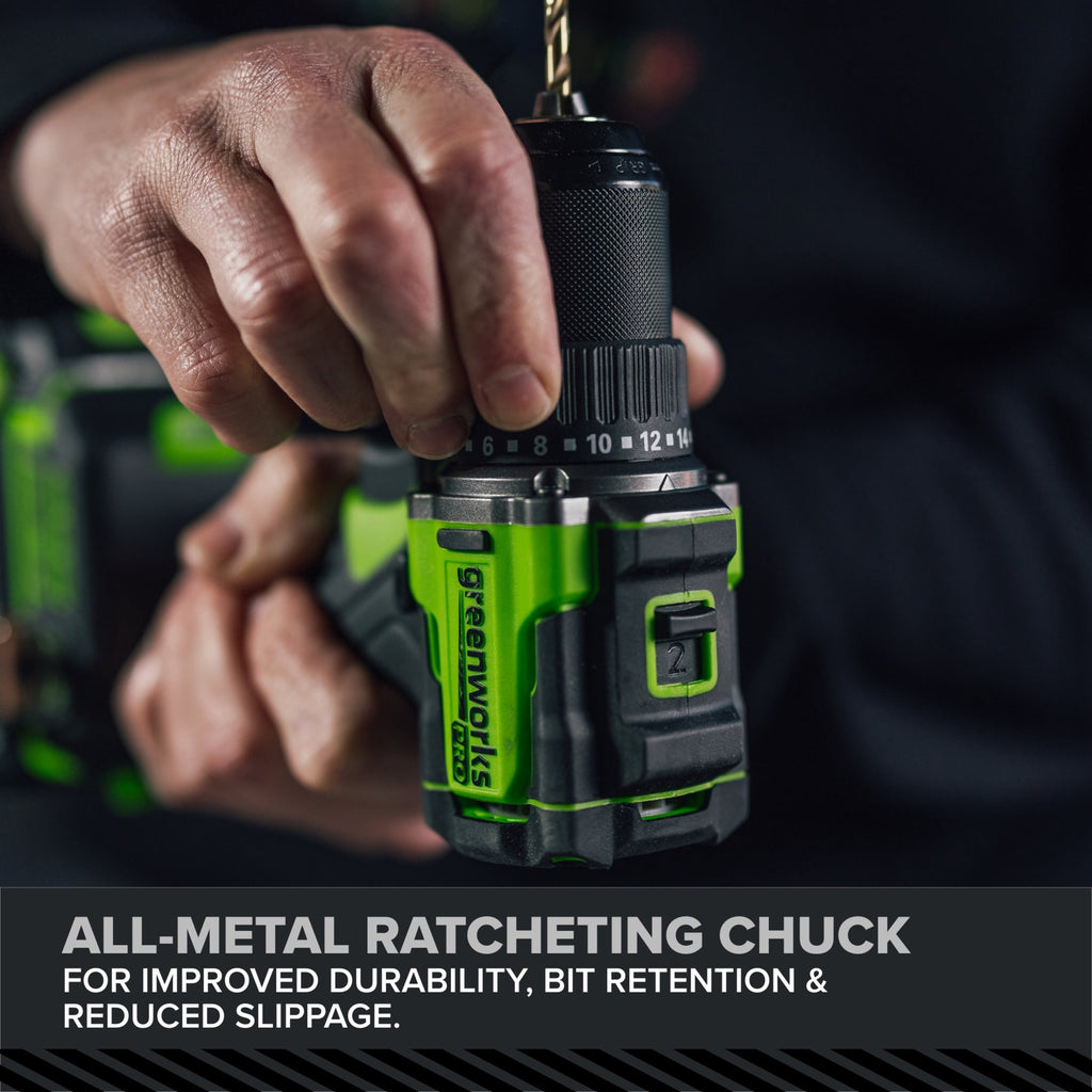 Greenworks Pro PowerAll 24V Brushless 1/2 530 in-lb Drill Driver, with 2.0 Ah USB-C Battery, 30W USB-C Charger Block, 3' 100W USB-C Cable, DD560A1