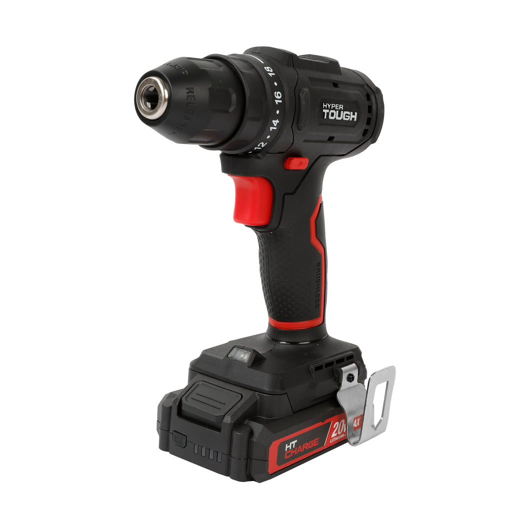 Hyper Tough 20V Brushless Cordless Drill with 1.5Ah Battery and USB-C Charging Cable