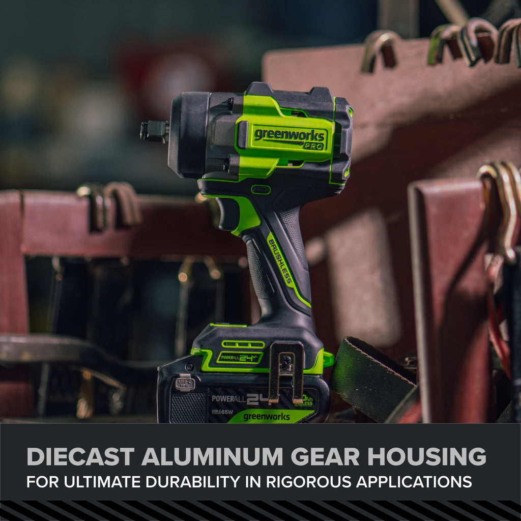 Greenworks Pro PowerAll 24V Brushless 1/2 750 lbs Breaking Impact Wrench, Tool Only, IW5800A3