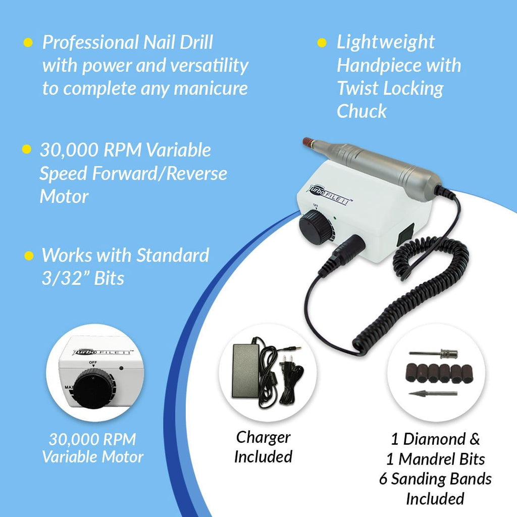 Medicool Turbo File II 30,000 RPM Lightweight Quiet No Vibration with Trimming Shaping Cuticle Bit Kit 2