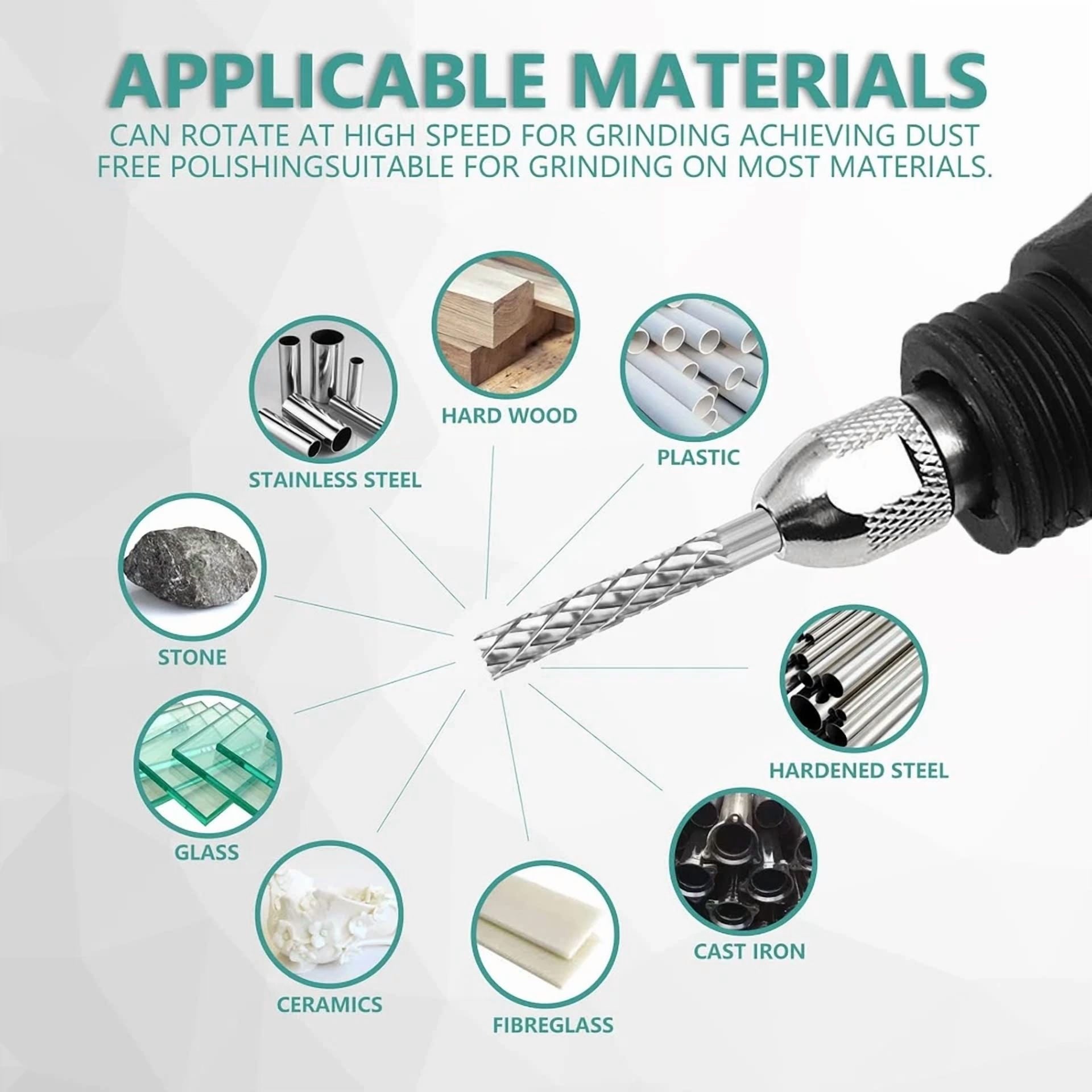 KNACK - Carbide Burr Set Die Grinder Bit, 10Pcs 1/8 Shank Double Cut Carbide Rotary Bur
