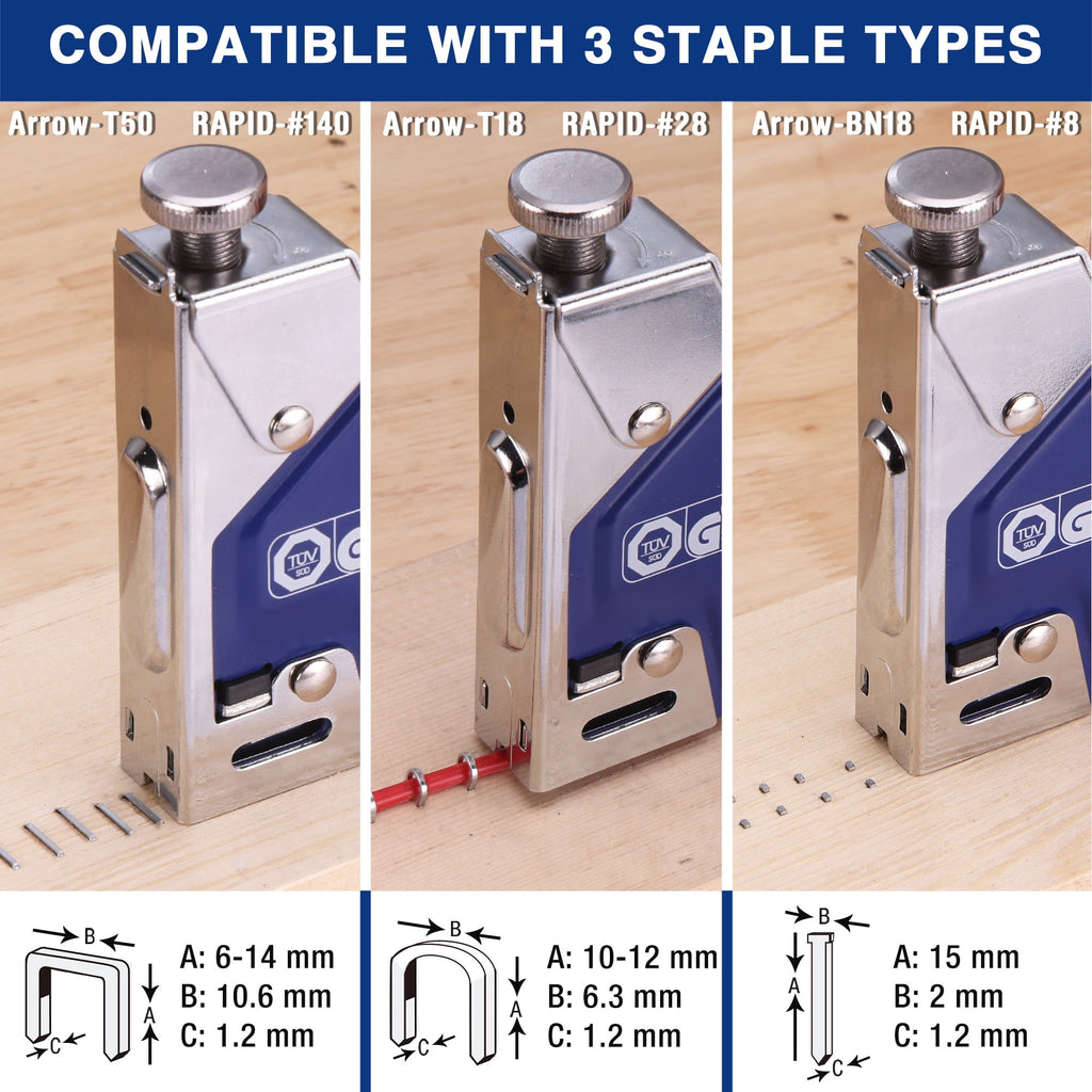 WORKPRO 3-in-1 Staple Gun Kit with 1500 Staples & Remover, Compatible with T50, U-Type, Brad Nails – Heavy Duty Manual Stapler for Upholstery & DIY