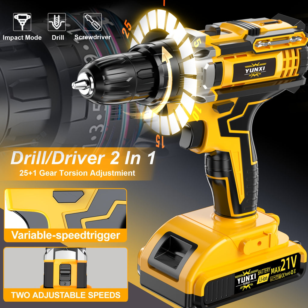 DGB Cordless Electric Drill Driver Kit, Lithium-Ion Battery Powered, 2-Speed for Home Improvement and Repairs, Compact and Portable