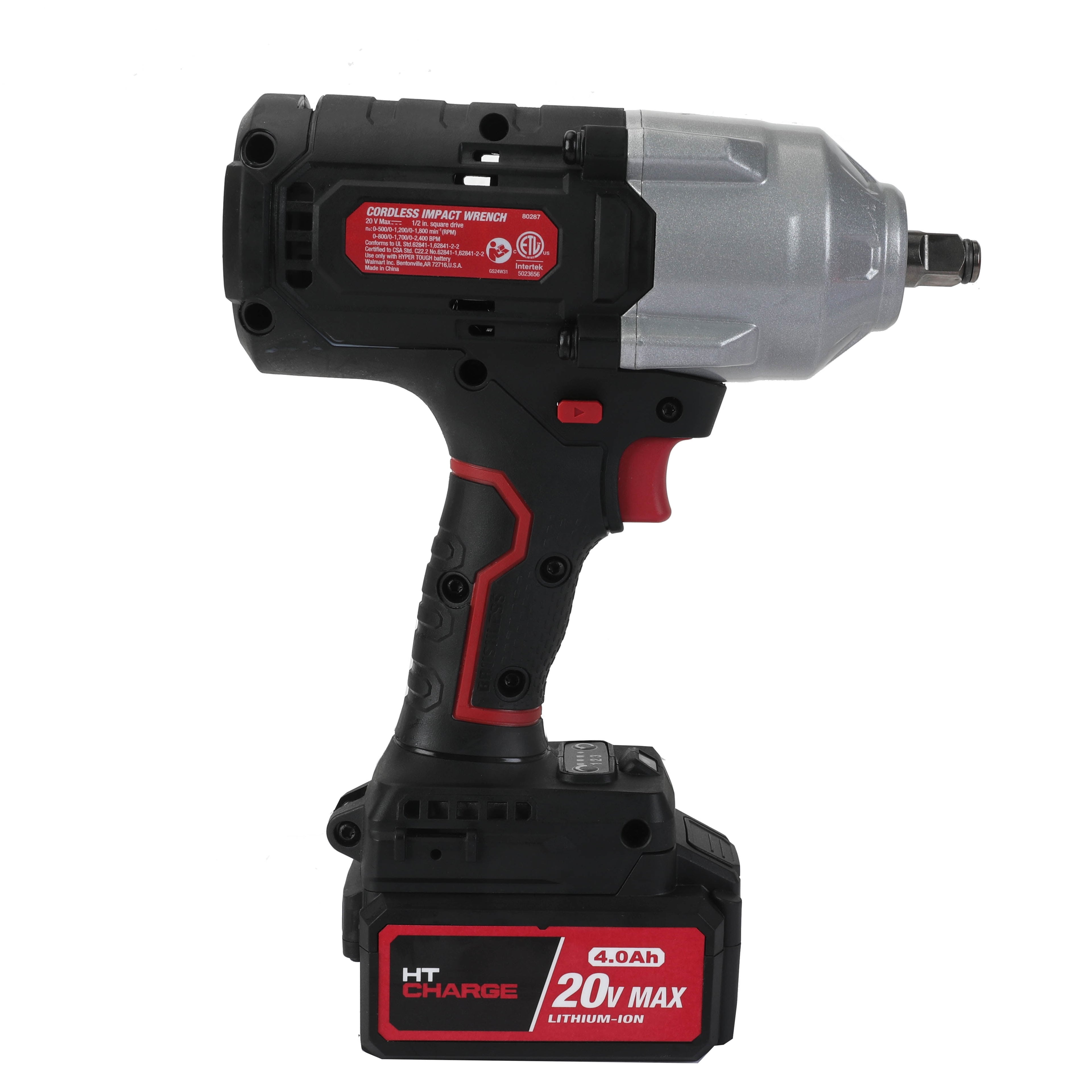 Hyper Tough 20V Brushless Cordless 1/2-in 900 Impact Wrench with Battery & Charger