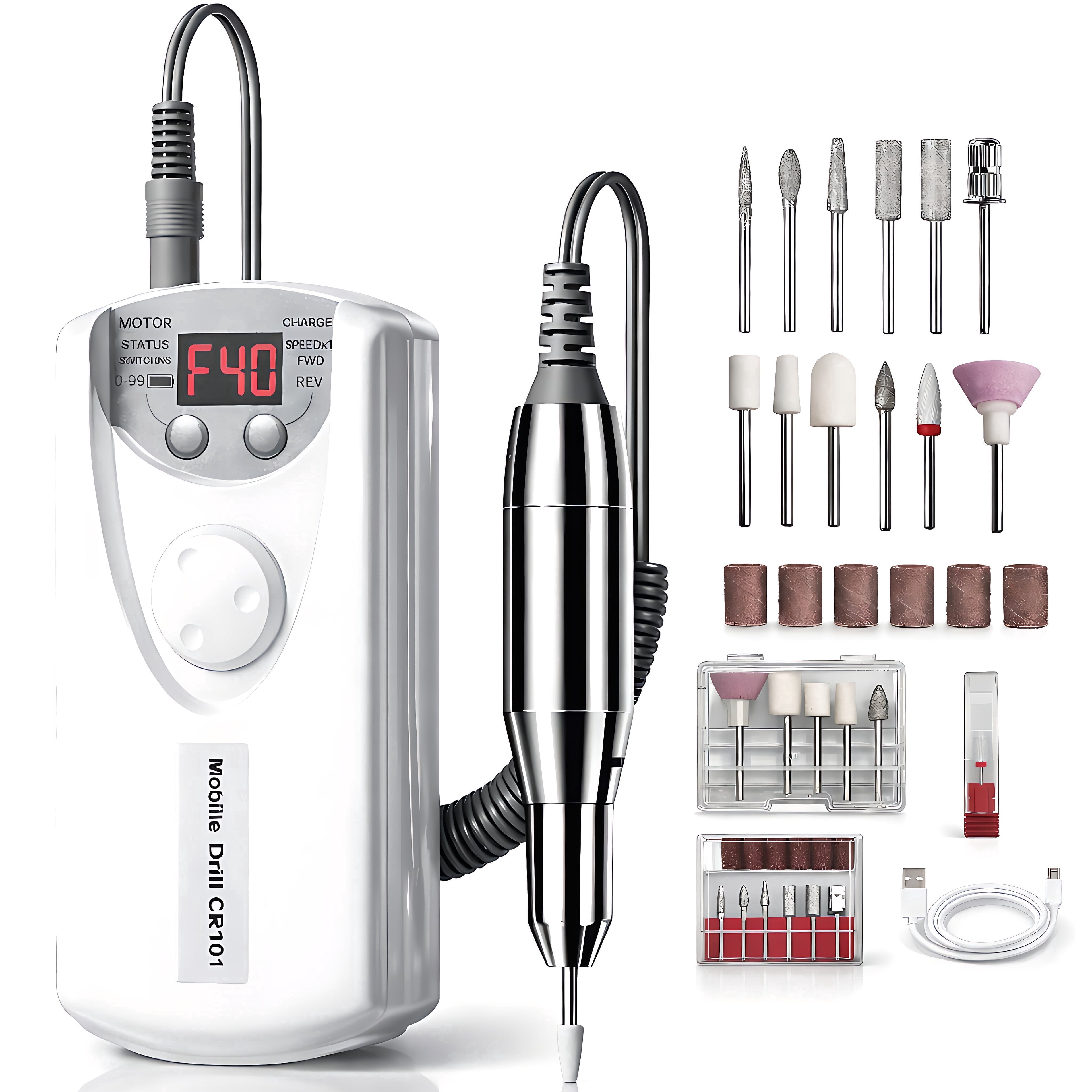 STARBIAO Electric Nail Drill Kit 40000 RPM, Rechargeable Cordless Nail File with LCD Display, Low Heat Low Noise Low Vibration, E-File for Acrylic Gel Nails, Manicure Pedicure for Home Salon
