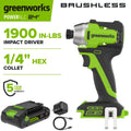 Greenworks PowerAll 24V Brushless 1,900 In-Lb Impact Driver, with 2.0 Ah USB-C Battery, 30W USB-C Charger Block, 3' 100W USB-C Cable, ID3200A1