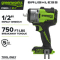 Greenworks Pro PowerAll 24V Brushless 1/2 750 lbs Breaking Impact Wrench, Tool Only, IW5800A3