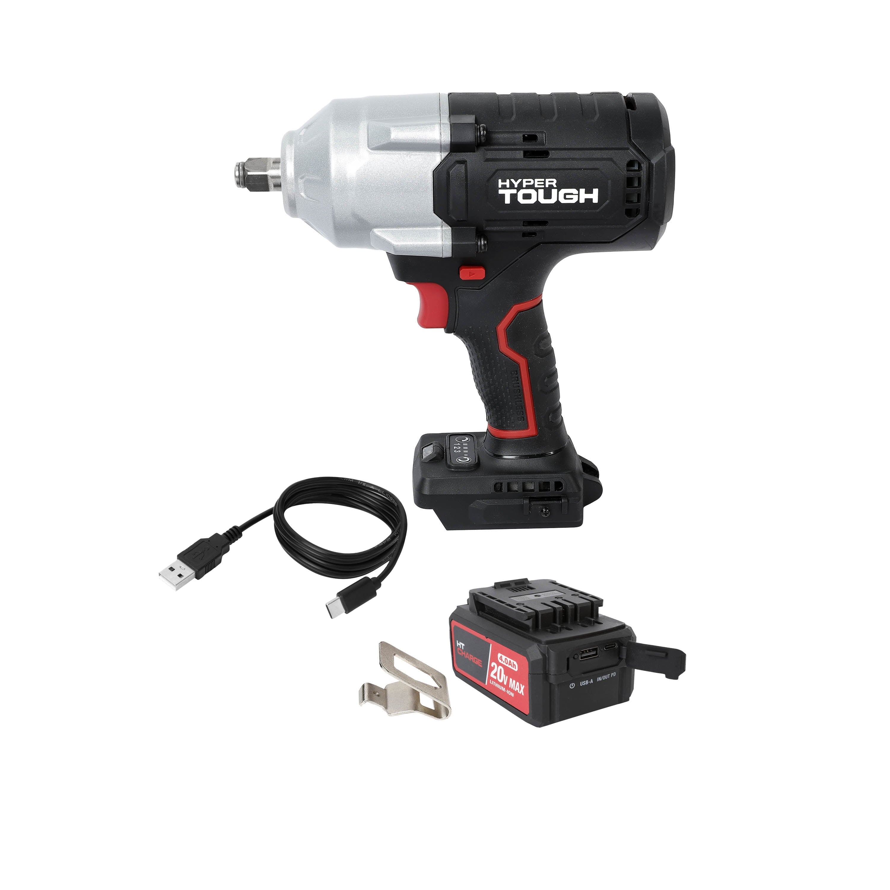 Hyper Tough 20V Brushless Cordless 1/2-in 900 Impact Wrench with Battery & Charger