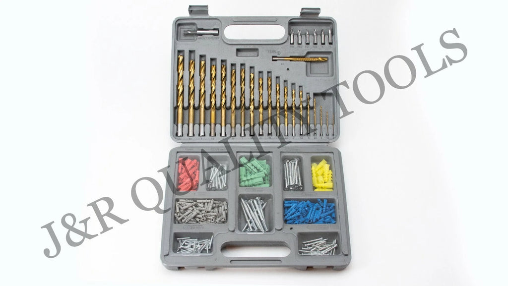 KLYNE - 303Pc Titanium Twist Drill Bit Assortment Set Wall Plug Drill Bit Saw Kit