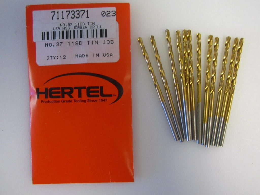 KLYNE - High Speed Steel Jobber Drill #37 118 Degree Point Angle, Tin Coated, Rh, 12Pk