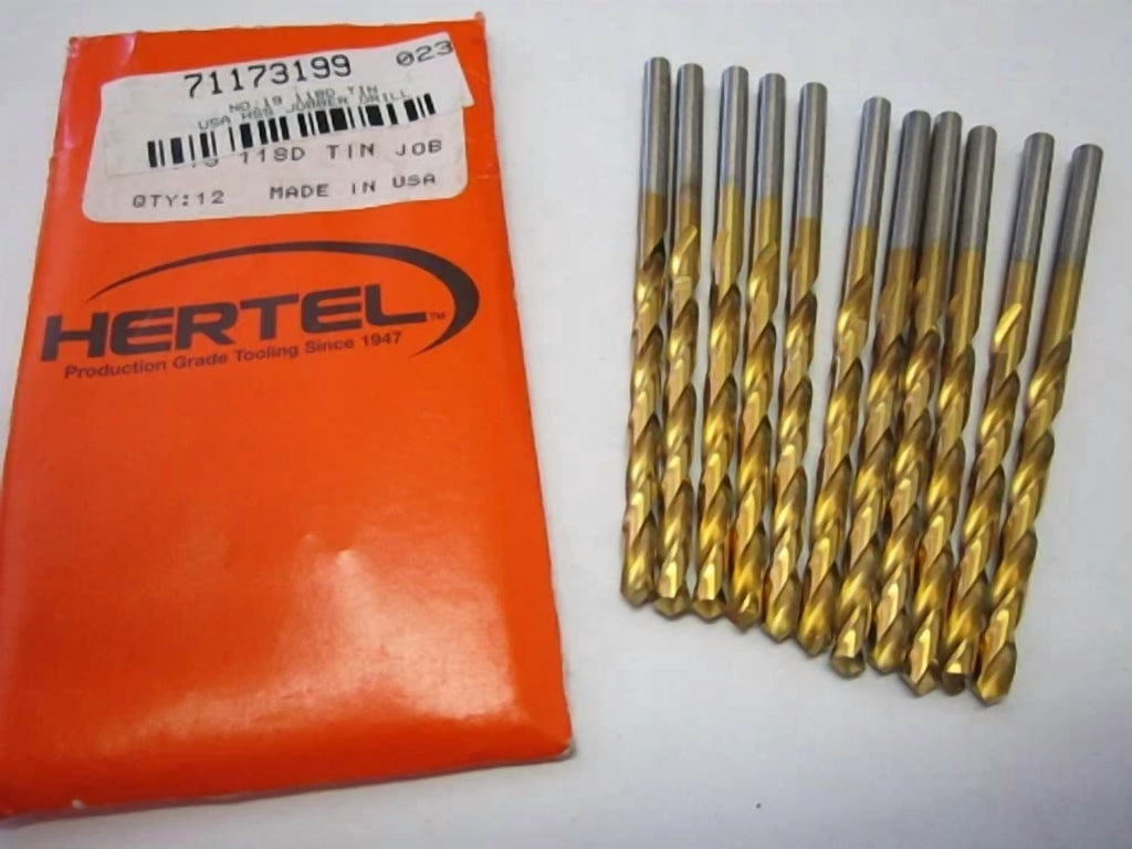 KLYNE - Lot Of 12 #19 High Speed Jobber Length Drill Bits 118 Degree Tin
