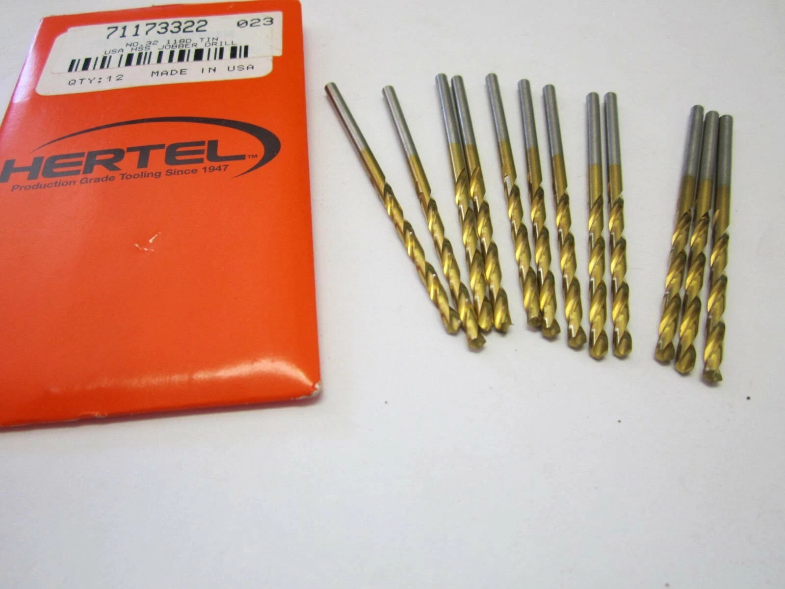 KLYNE - Lot Of 12 #32 High Speed Jobber Length Drill Bits 118 Degree Tin