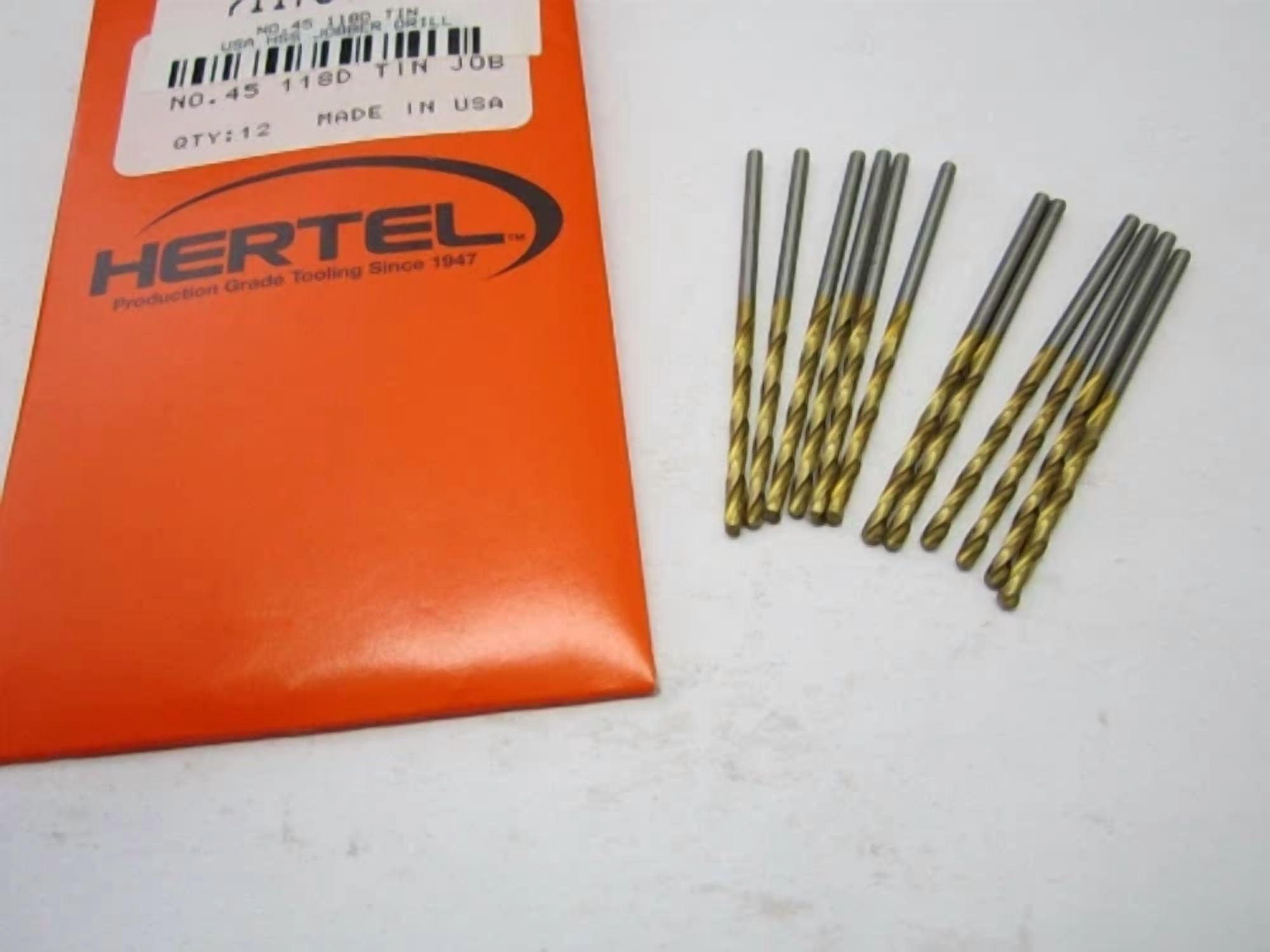 KLYNE - Lot Of 12 #45 High Speed Jobber Length Drill Bits 118 Degree Tin