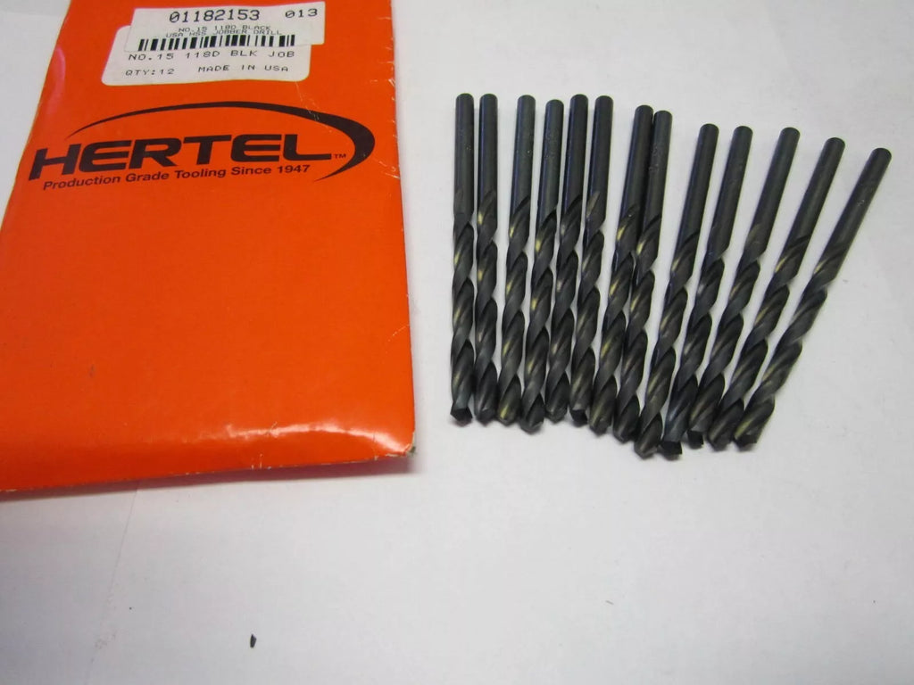 KLYNE - Lot Of 13 #15 High Speed Jobber Drill Bits, 118 Degree Oxide Straight Spiral