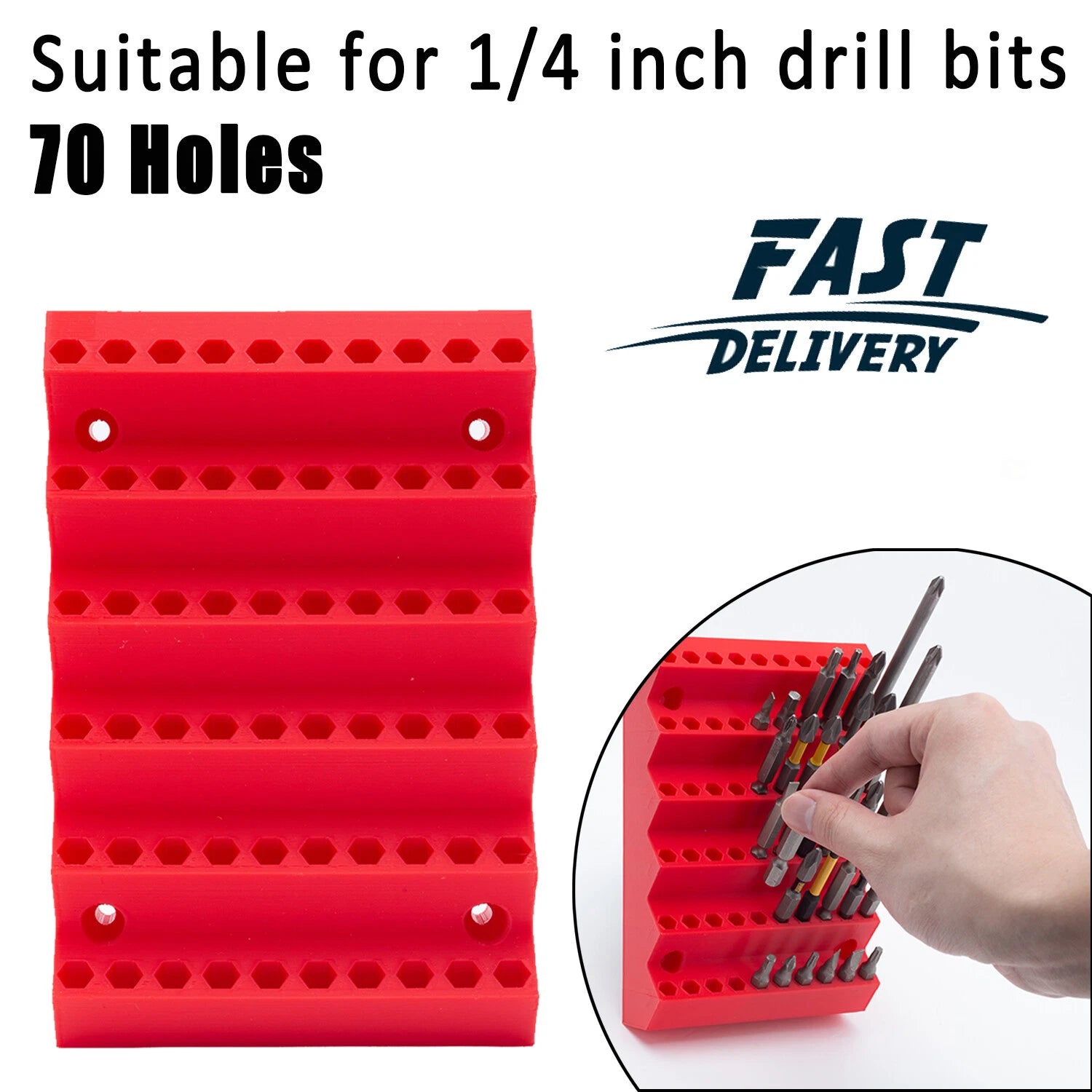 KNACK - New 70 Slots Hex Drill Bits Tool Holder Wall Mount Drill Bits Organizer Case Us